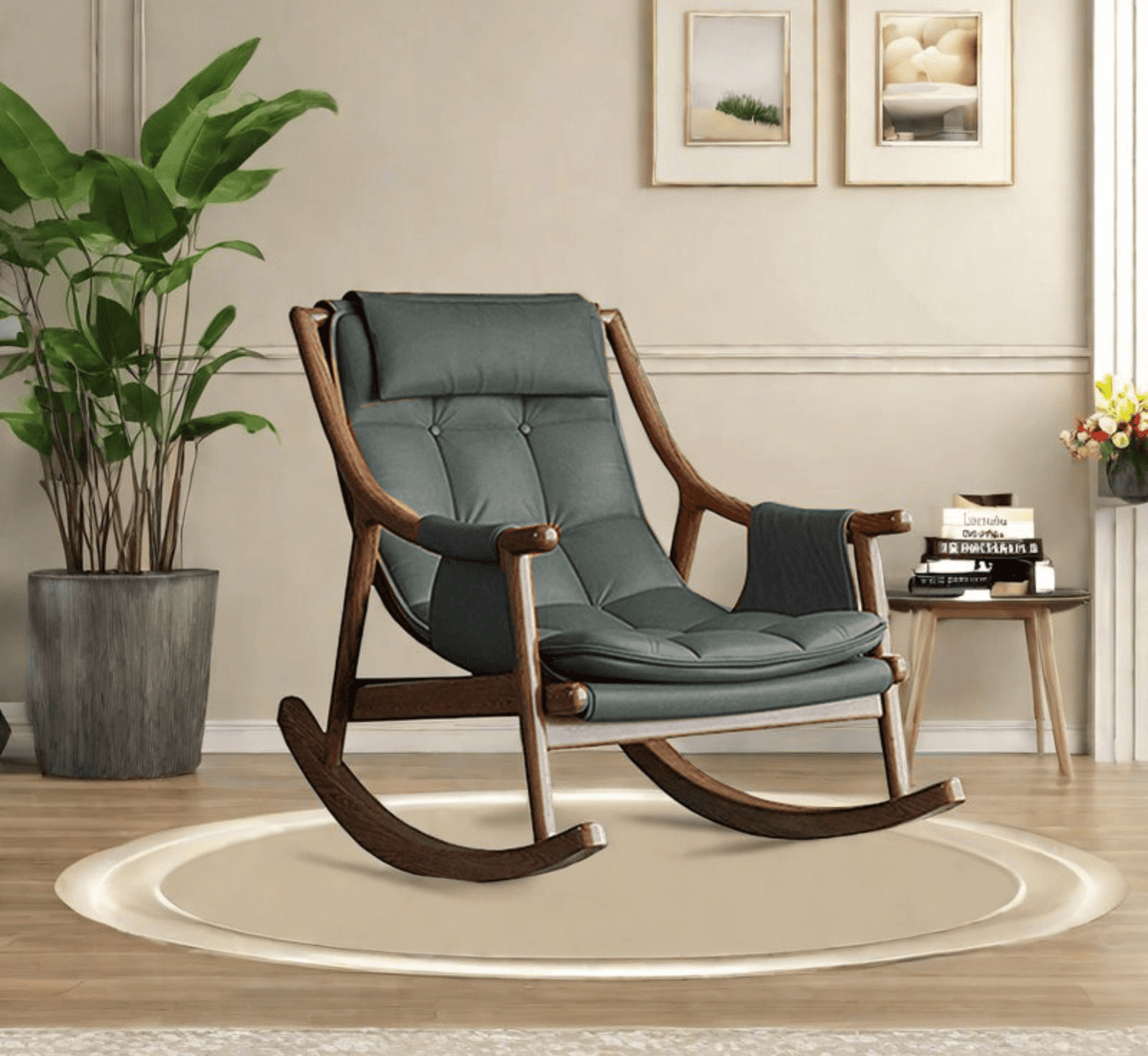 Gharaana Armchairs Reeva Leather Rocking Chair