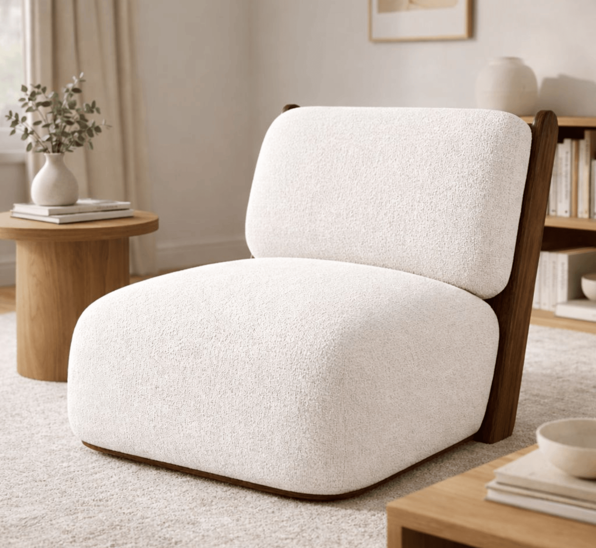 Saanjh Wooden Plush Armchair - Armchairs - Gharaana