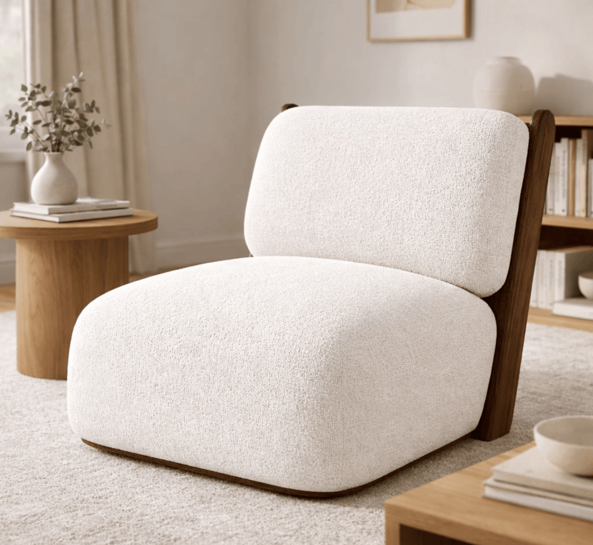 Saanjh Wooden Plush Armchair - Armchairs - Gharaana