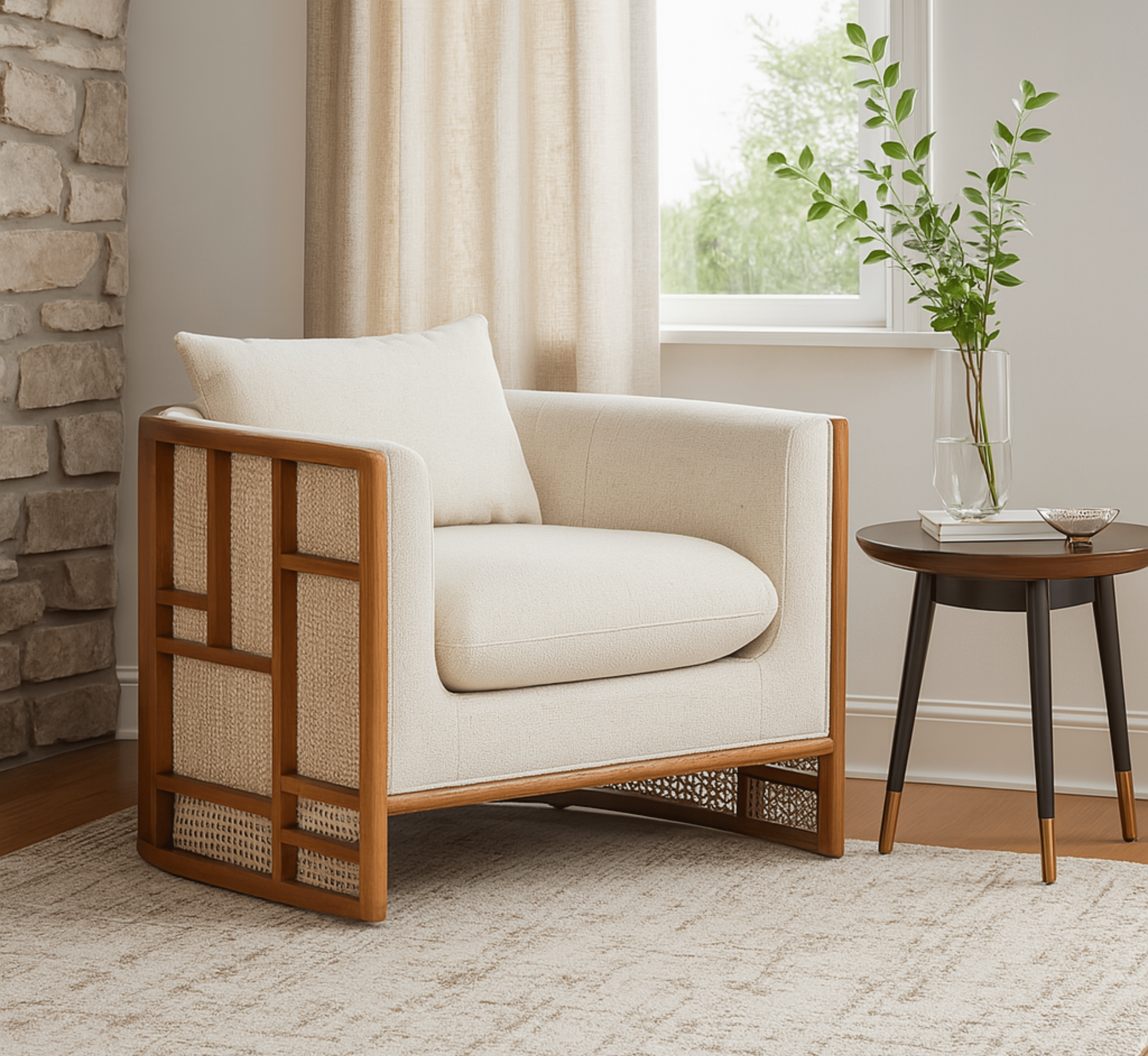 Gharaana Armchairs Veda Wooden Upholstered Armchair