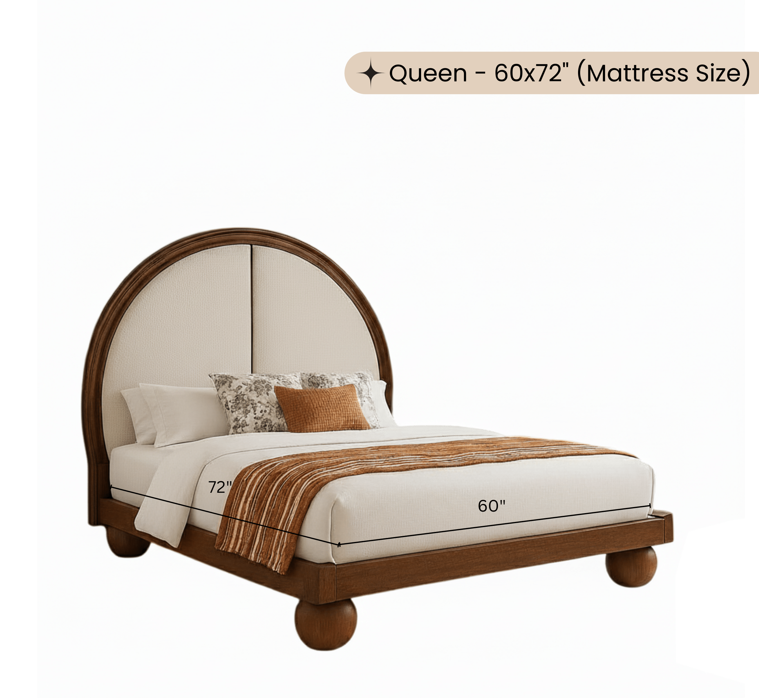 Gharaana Beds Bulaq 100% Solid Wood Upholstered Bed