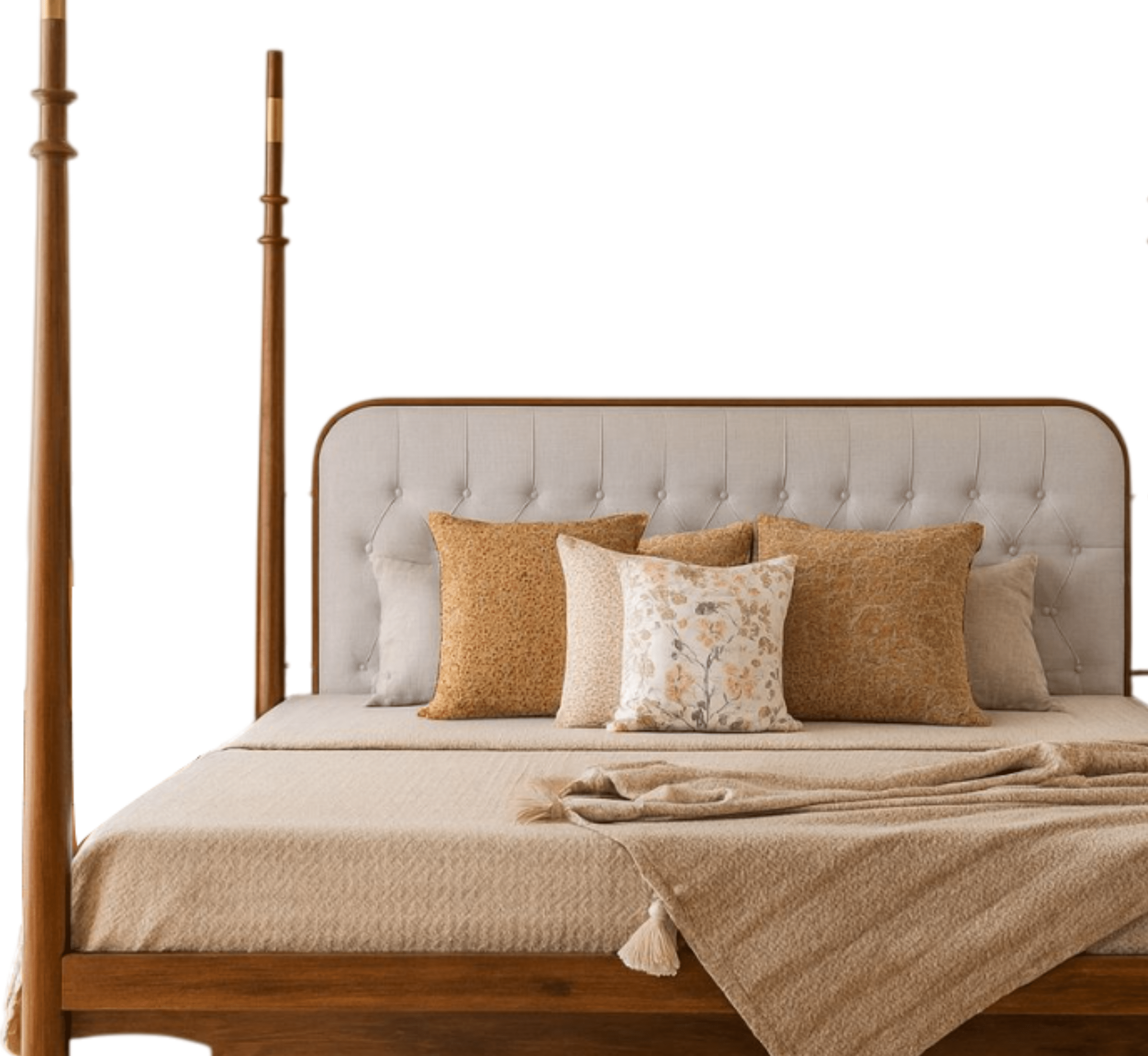 Gharaana Beds Casa 100% Solid Wood Poster Upholstered Bed