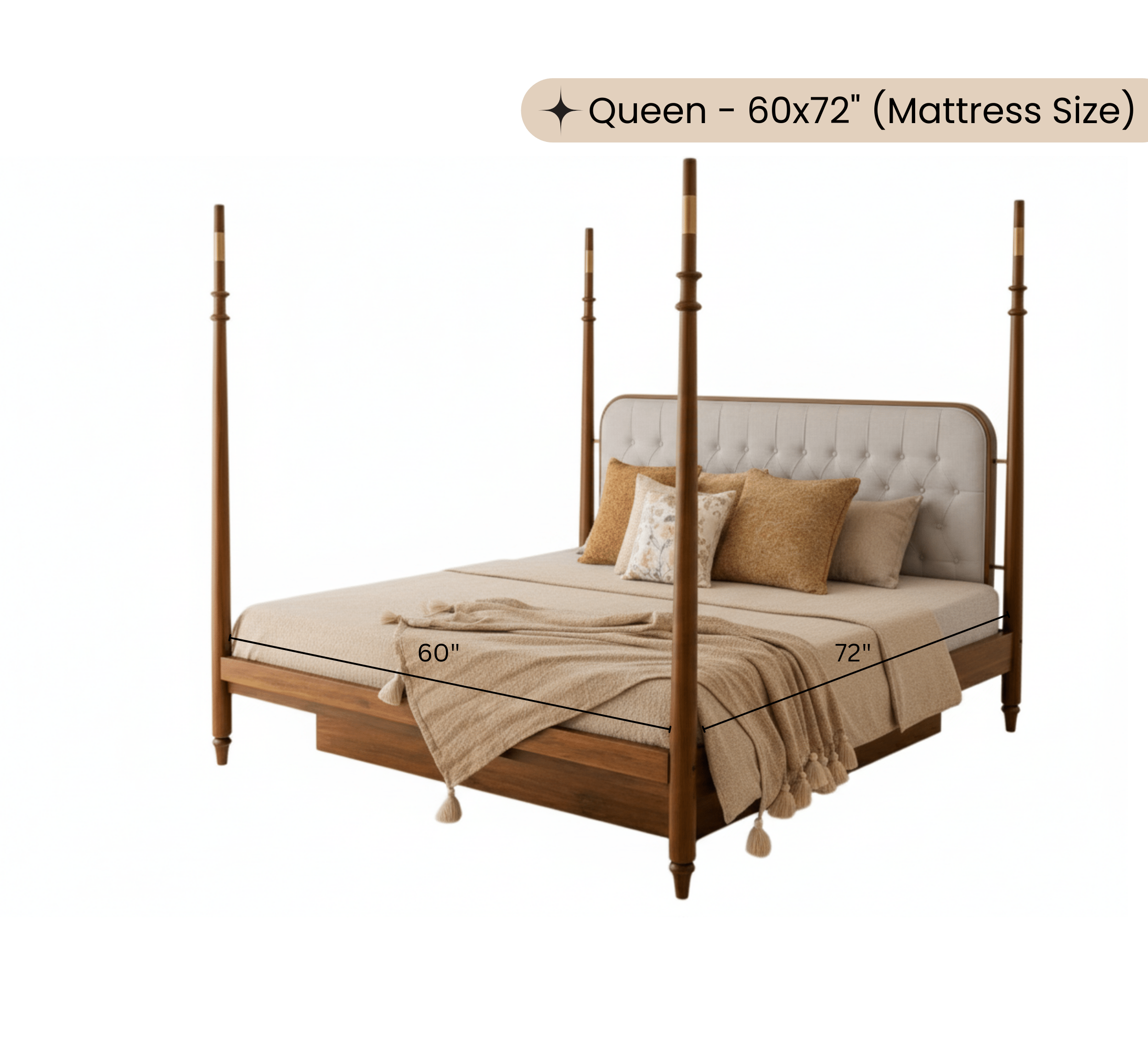 Gharaana Beds Casa 100% Solid Wood Poster Upholstered Bed