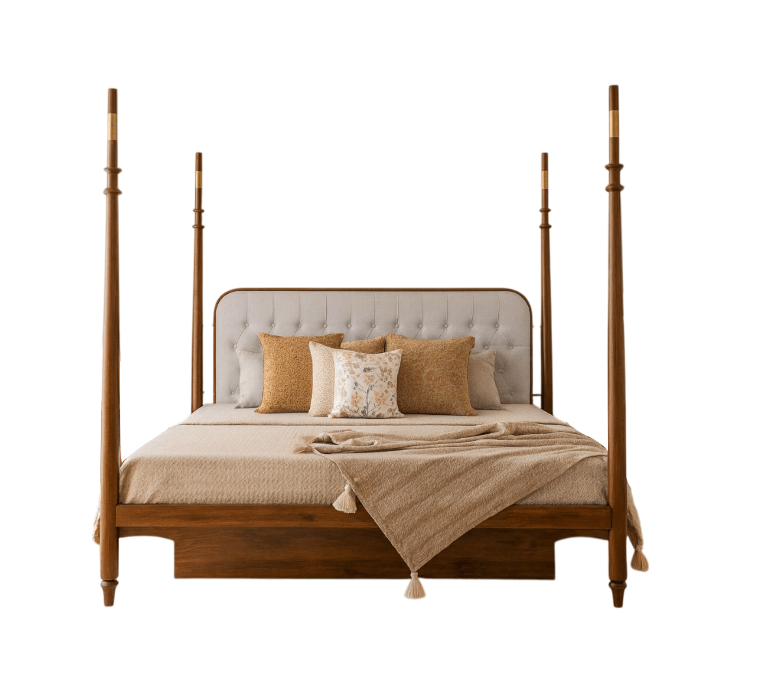 Gharaana Beds Casa 100% Solid Wood Poster Upholstered Bed