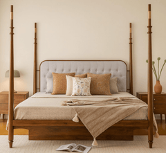 Gharaana Beds Casa 100% Solid Wood Poster Upholstered Bed