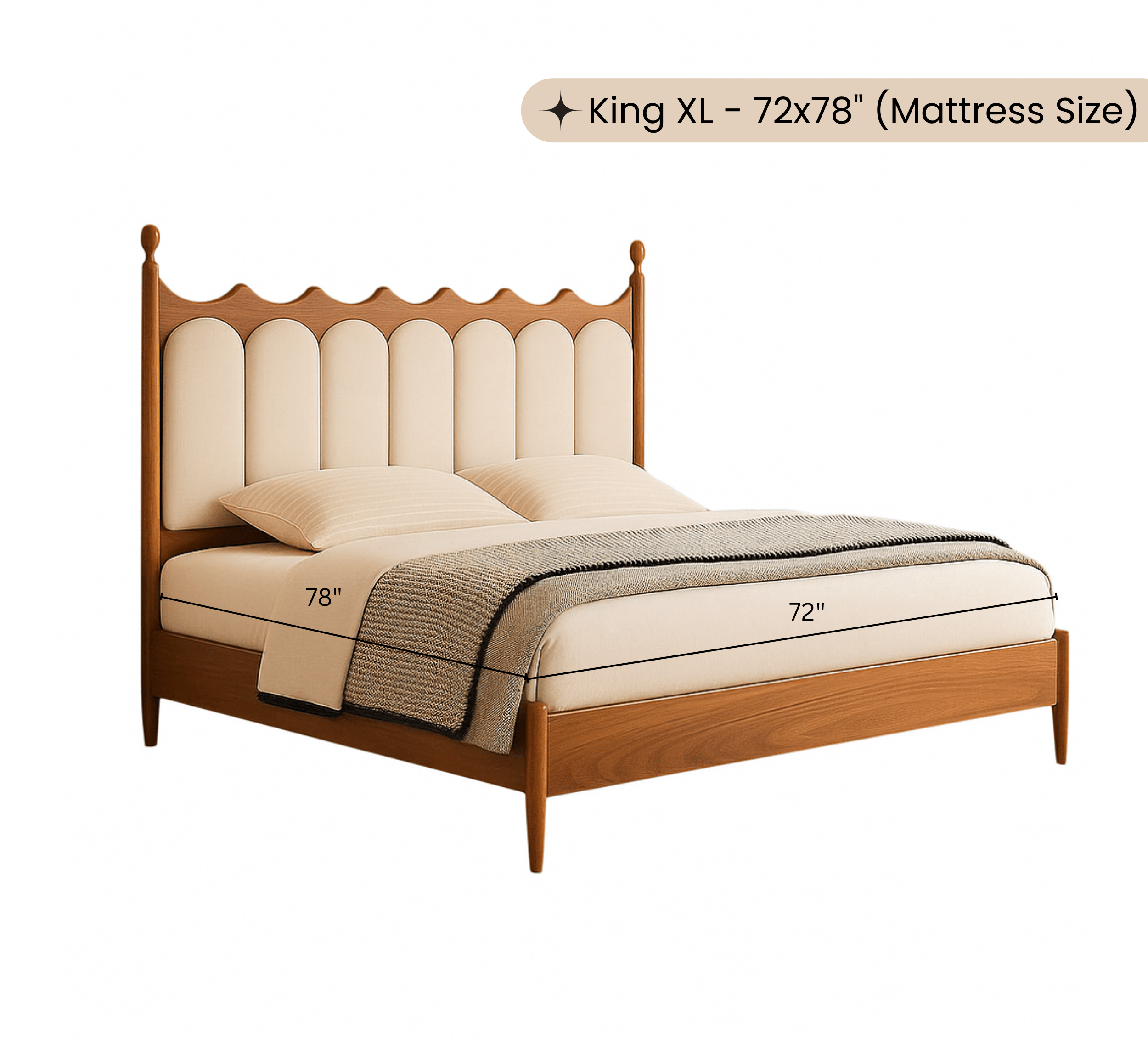 Gharaana Beds Ellora 100% Solid Wood Upholstered Bed