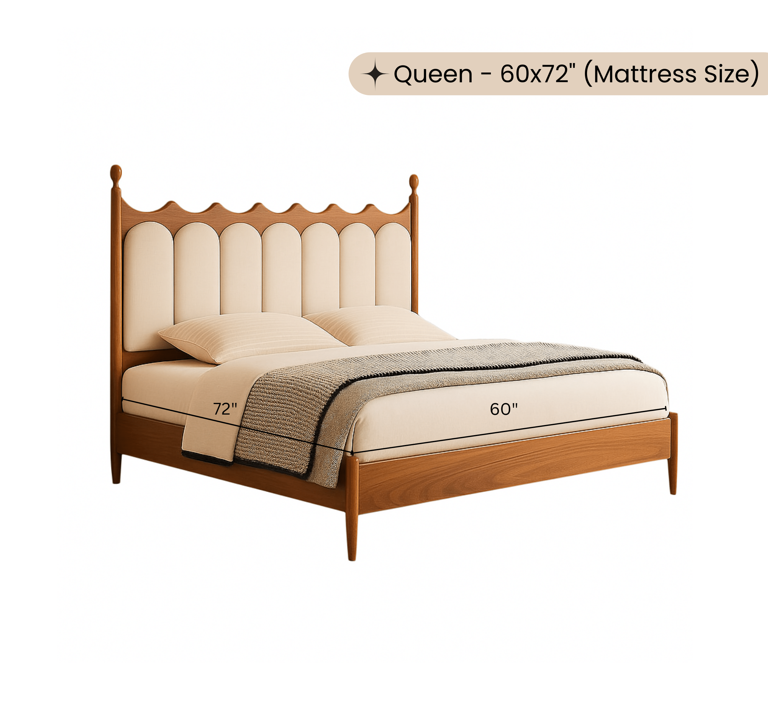 Gharaana Beds Ellora 100% Solid Wood Upholstered Bed