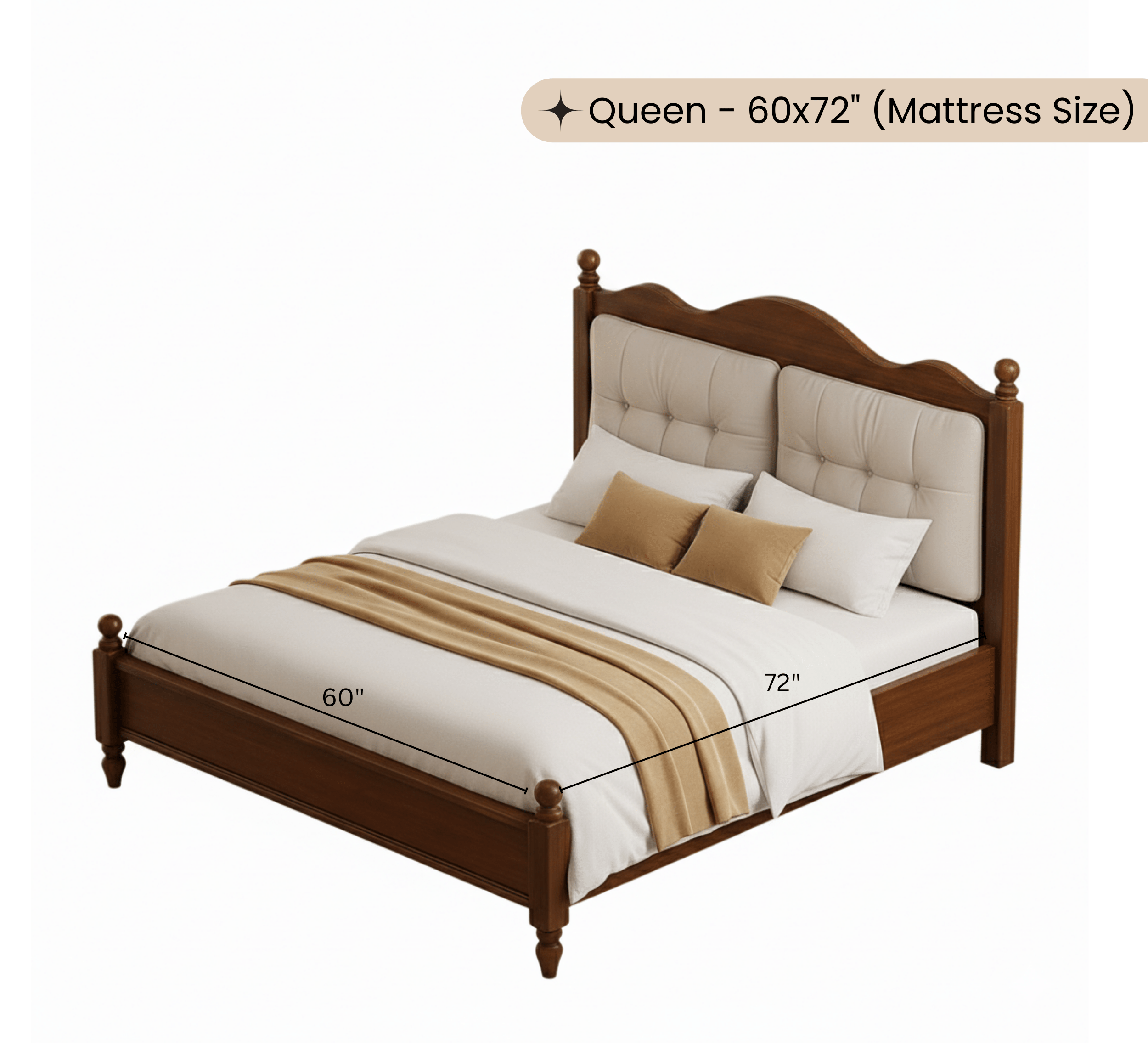 Gharaana Beds Hunar 100% Solid Wood Upholstered Bed