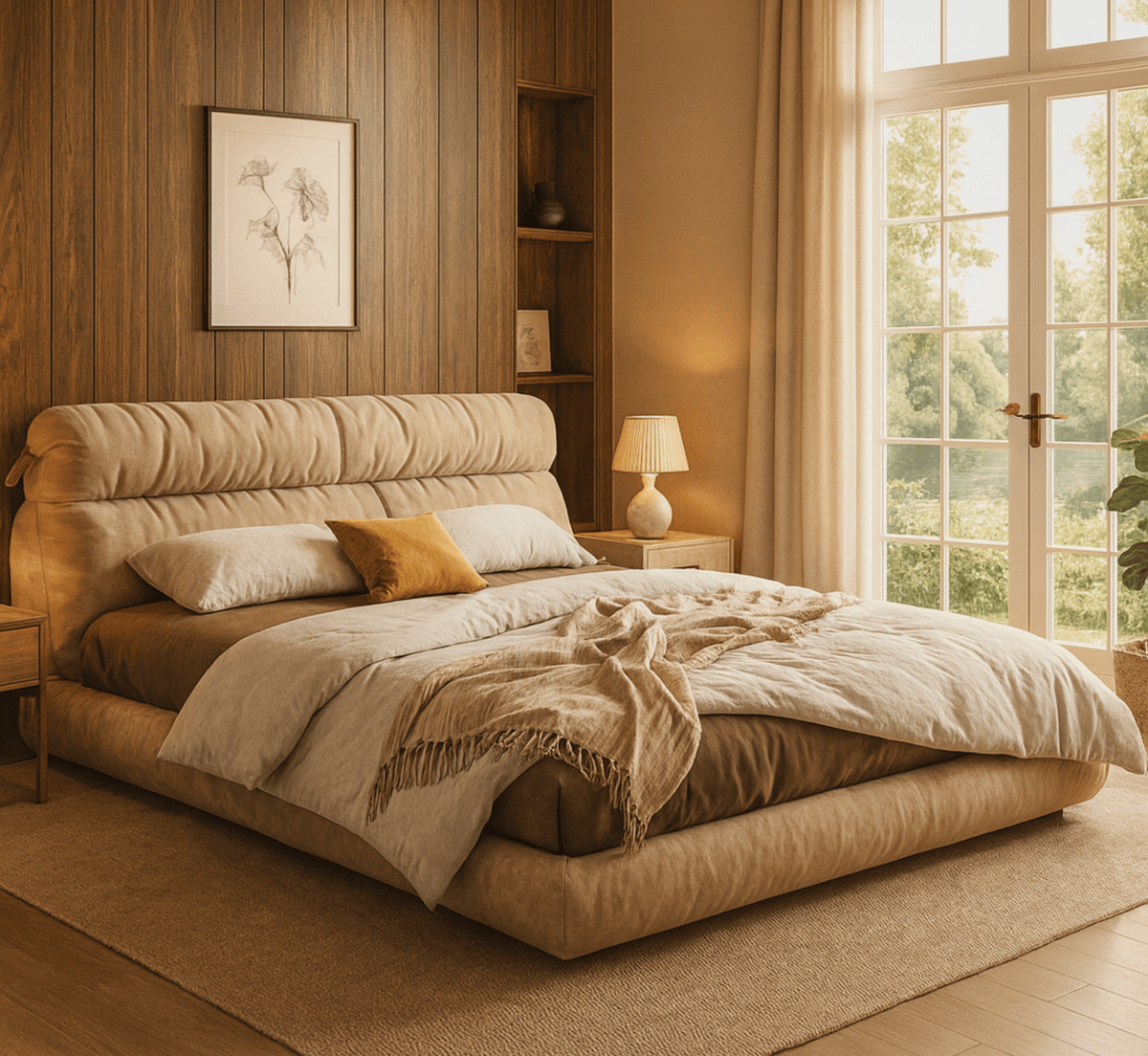 Gharaana Beds Lily 100% Solid Wood Upholstered Bed