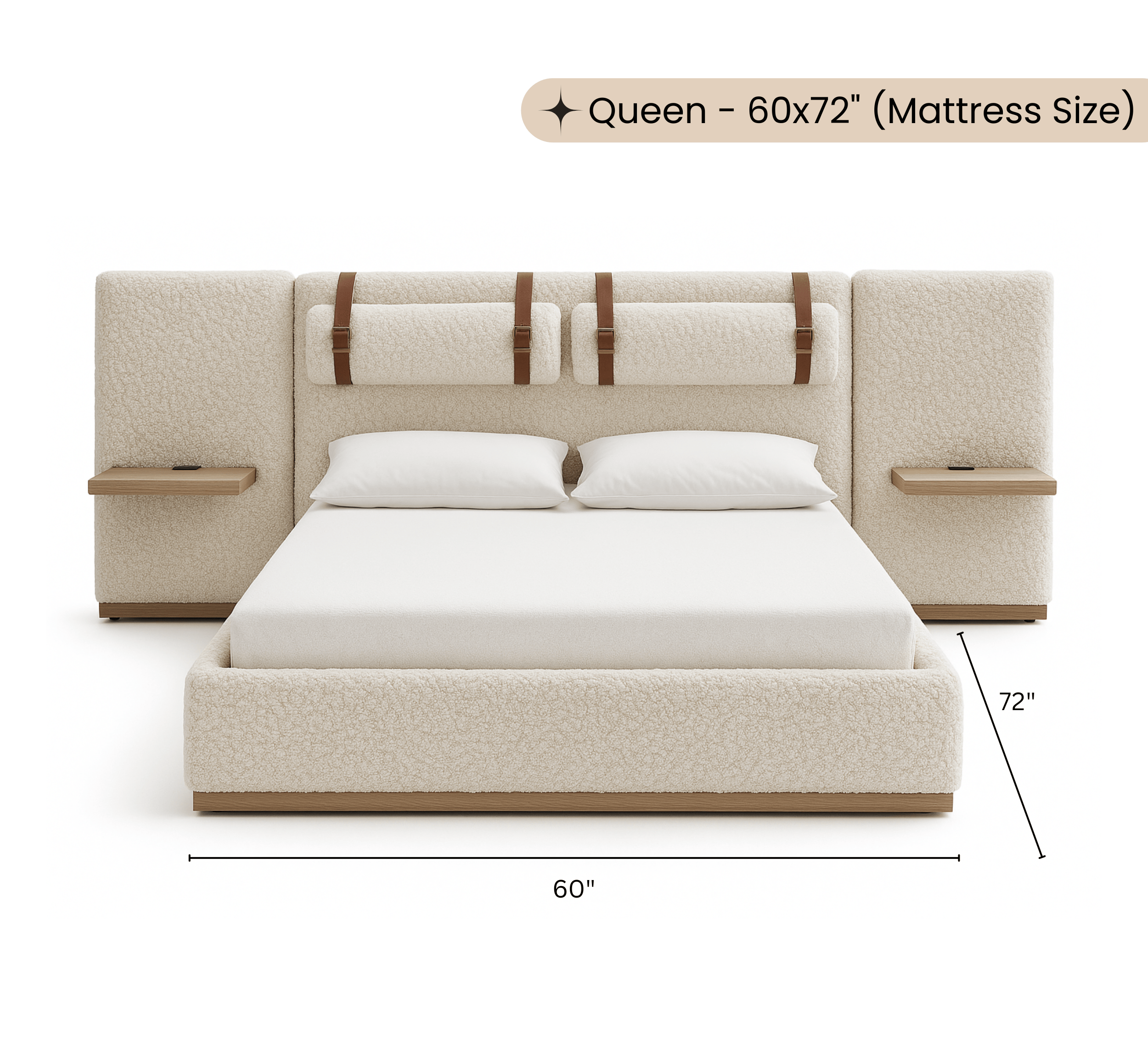 Gharaana Beds Miso 100% Solid Wood Upholstered Bed