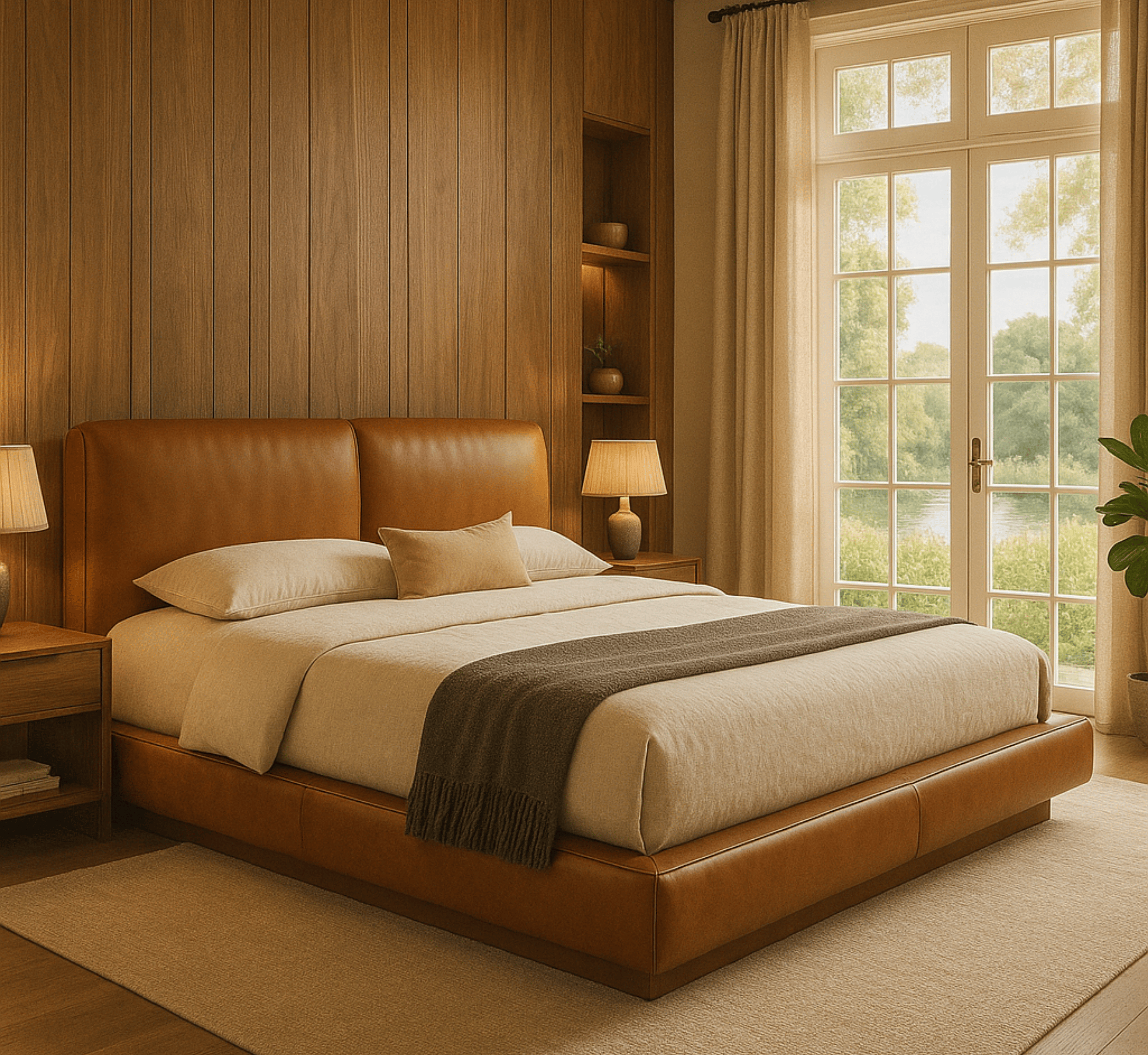 Gharaana Beds Plum 100% Solid Wood Leatherette Bed