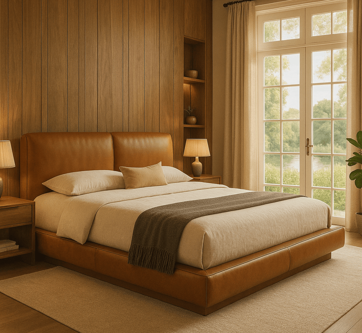 Gharaana Beds Plum 100% Solid Wood Leatherette Bed