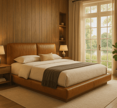 Gharaana Beds Plum 100% Solid Wood Leatherette Bed