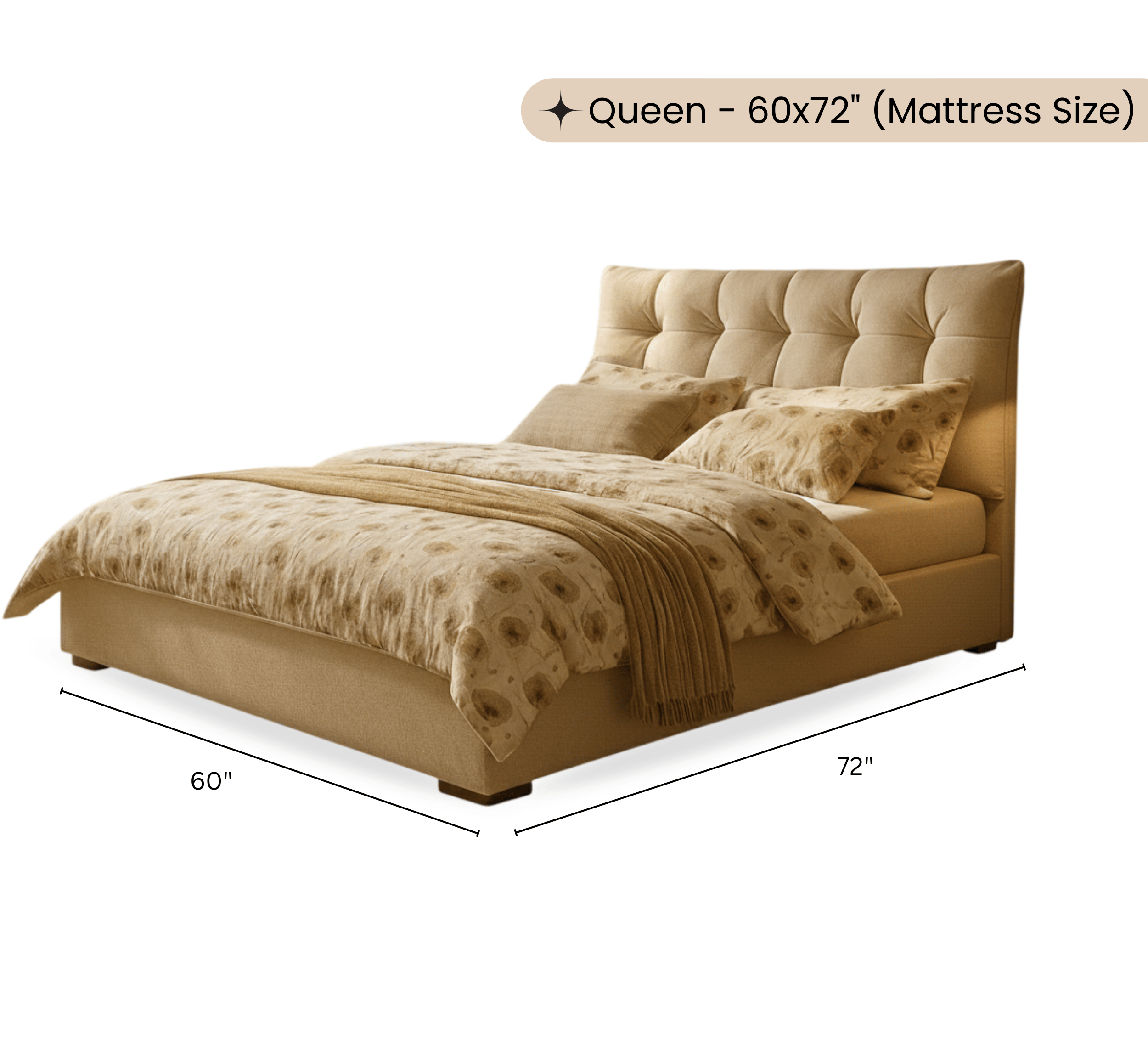 Gharaana Beds Rysa 100% Solid Wood Upholstered Bed