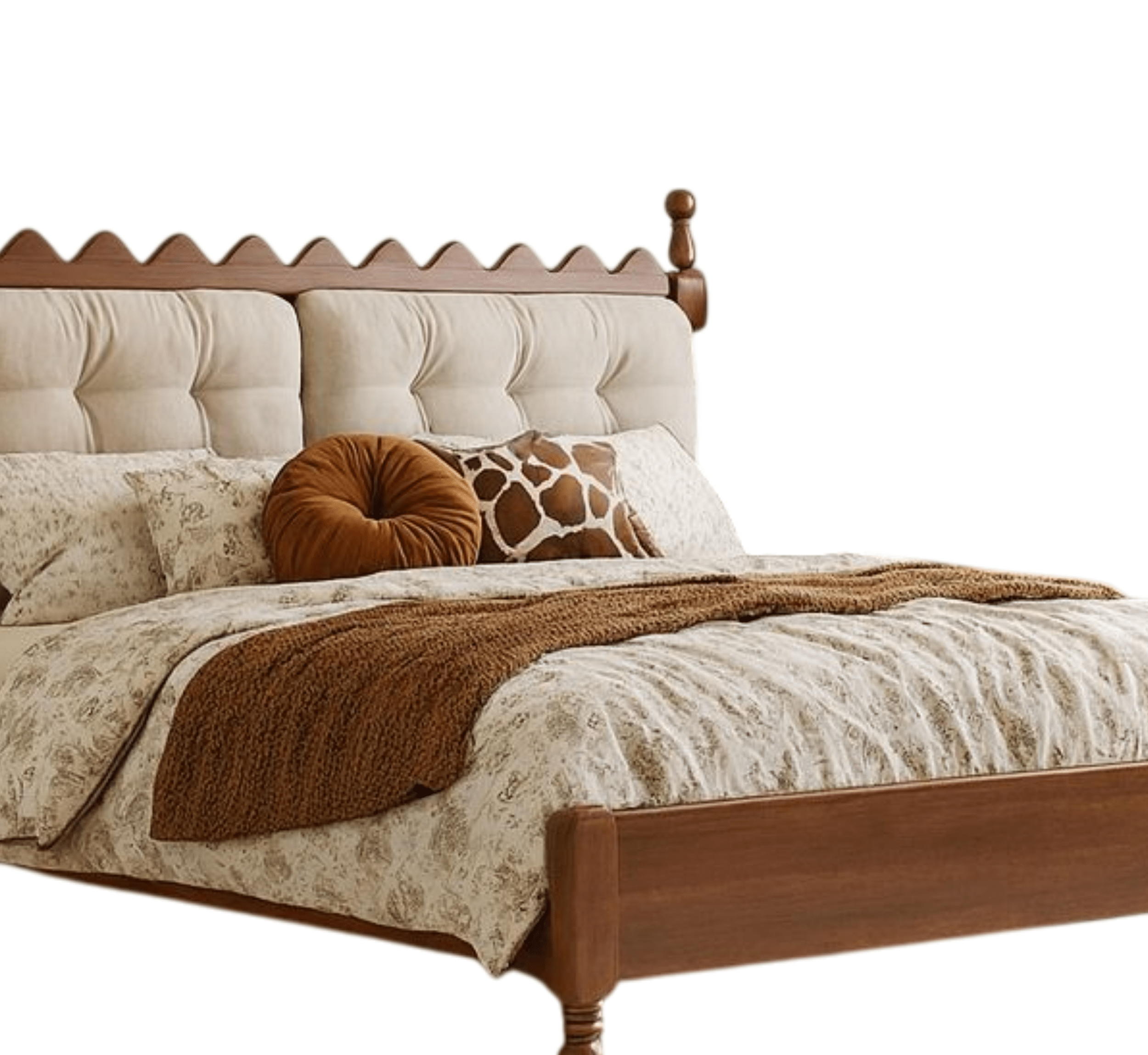 Gharaana Beds Sevilla 100% Solid Wood Upholstered Bed