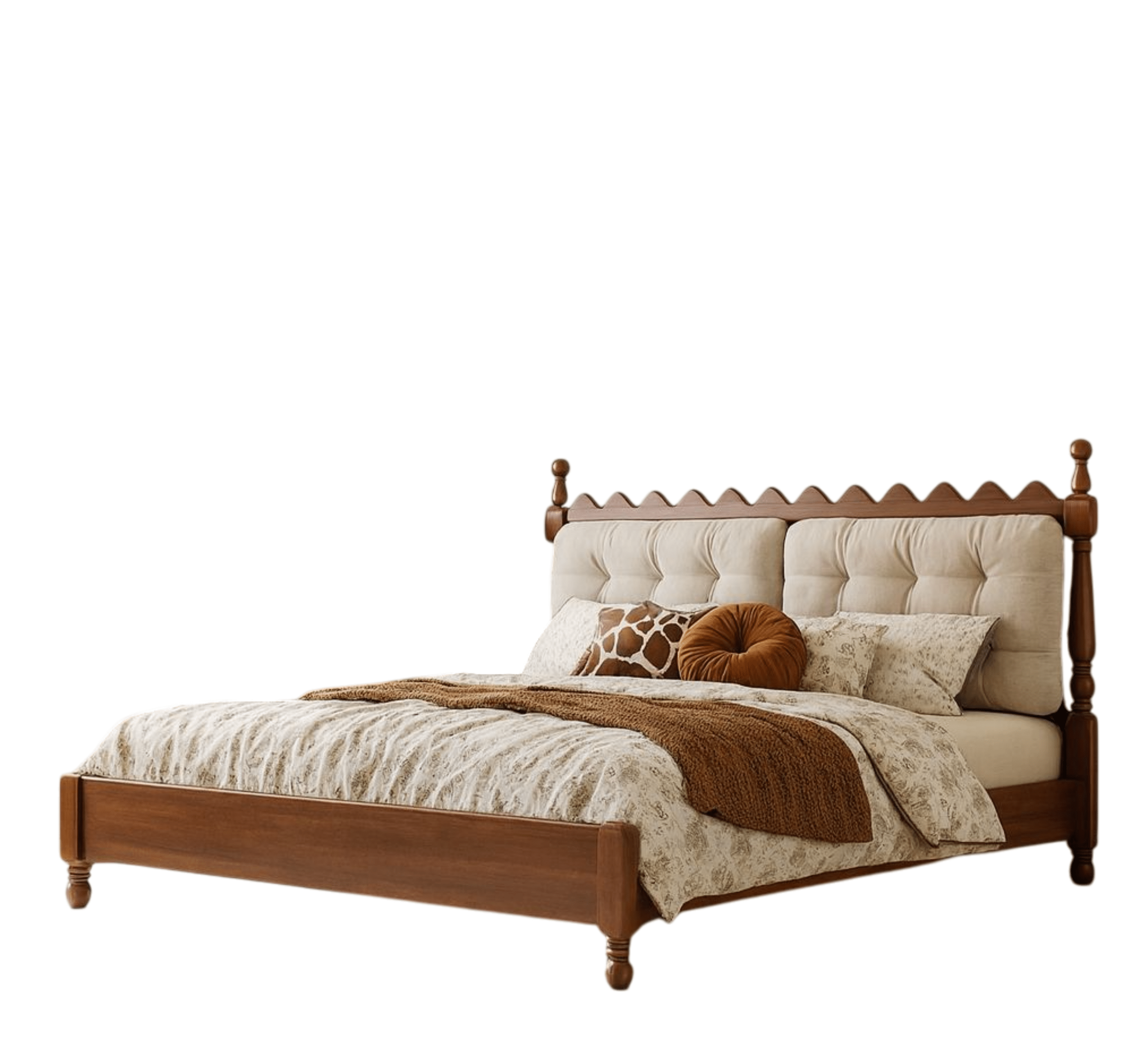Gharaana Beds Sevilla 100% Solid Wood Upholstered Bed