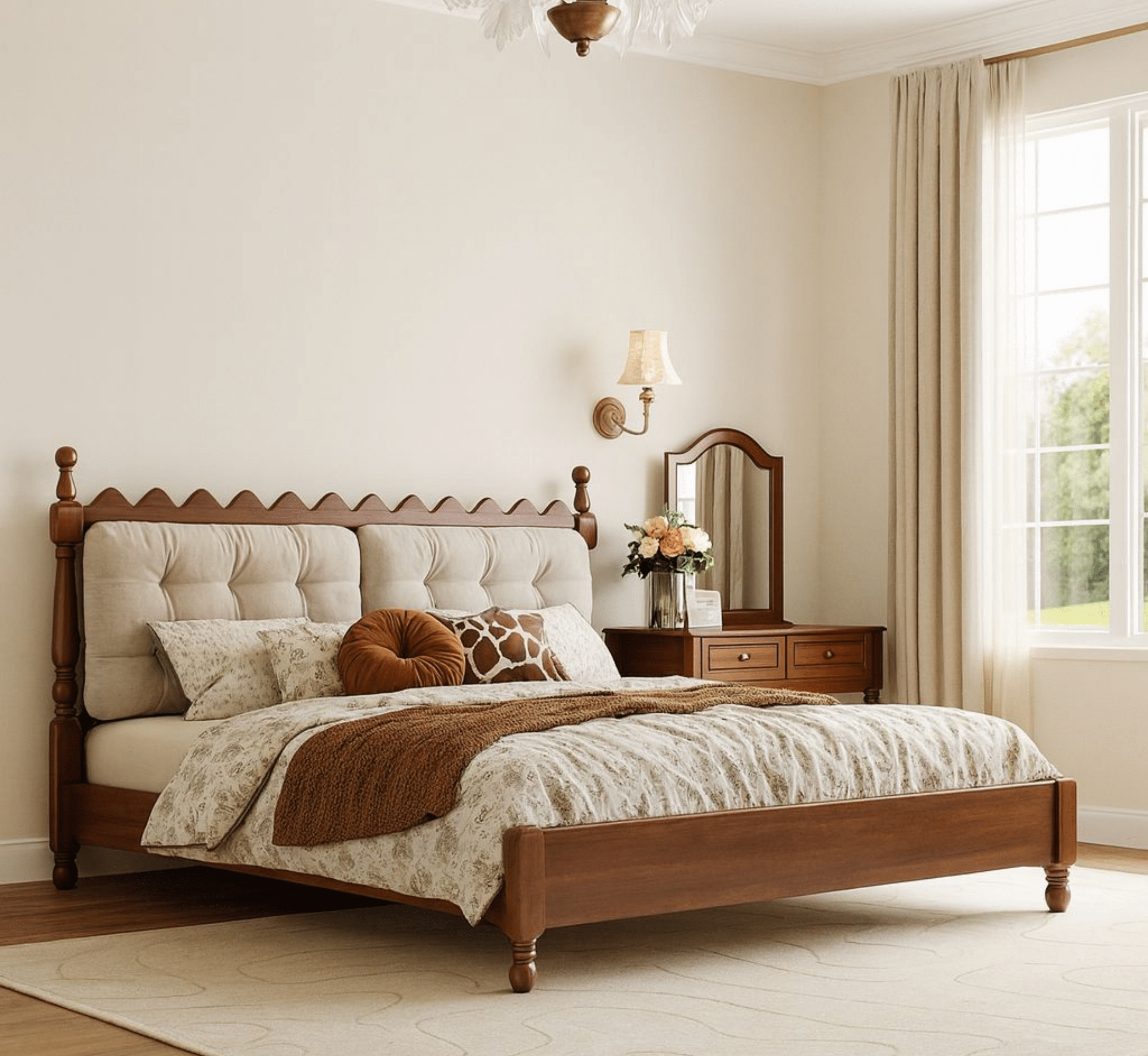 Gharaana Beds Sevilla 100% Solid Wood Upholstered Bed