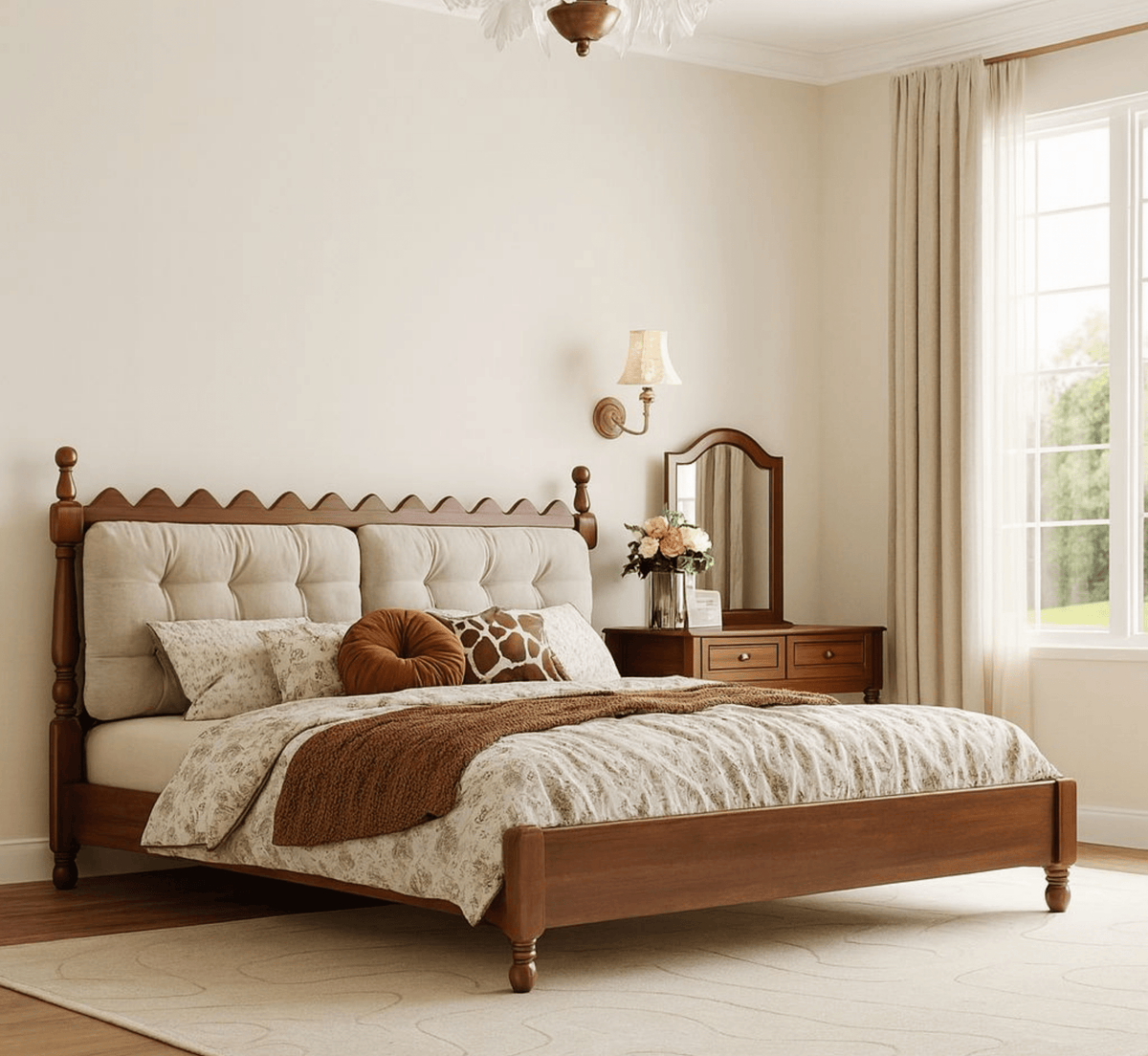 Gharaana Beds Sevilla 100% Solid Wood Upholstered Bed