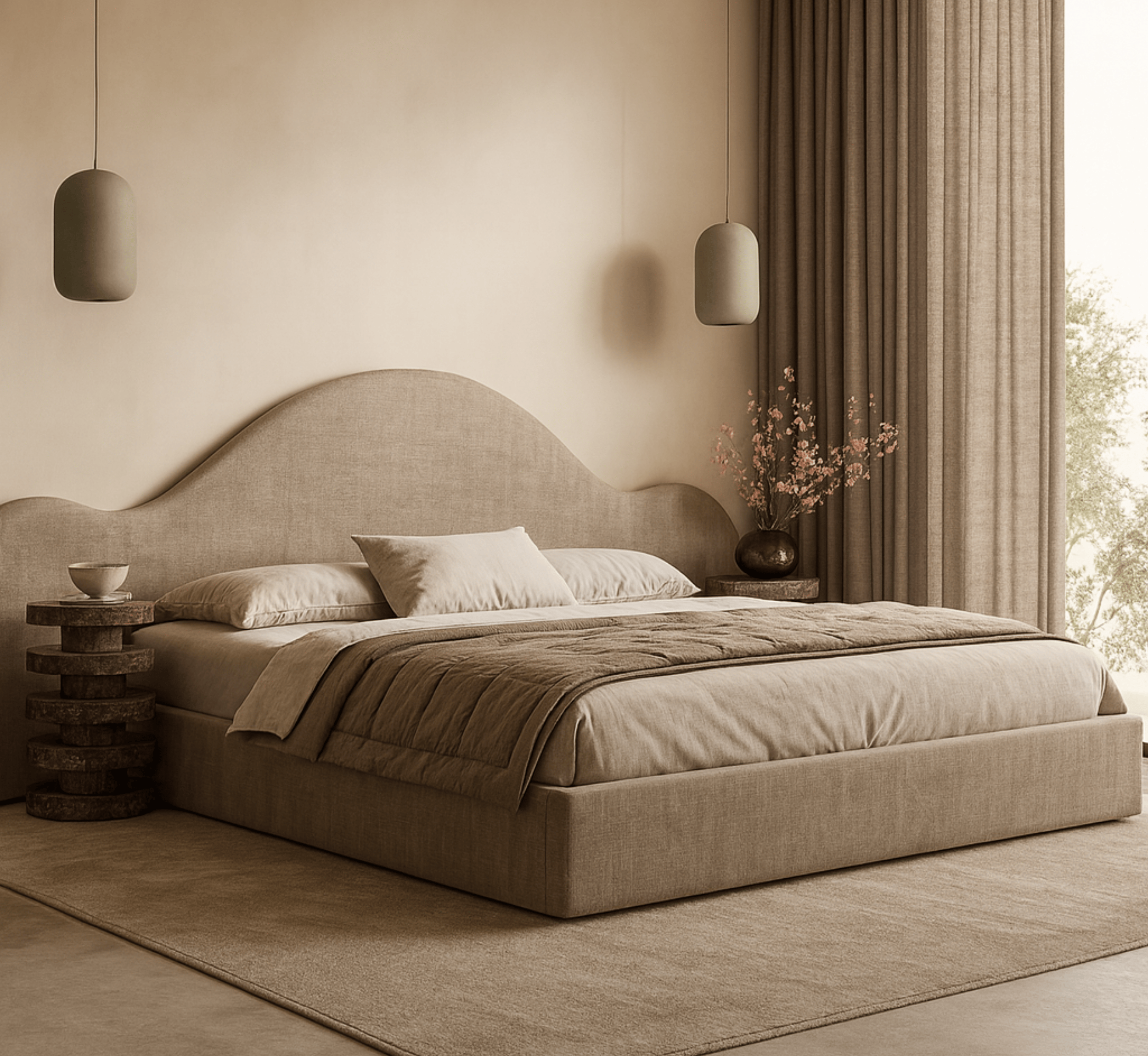 Gharaana Beds Uru 100% Solid Wood Upholstered Bed