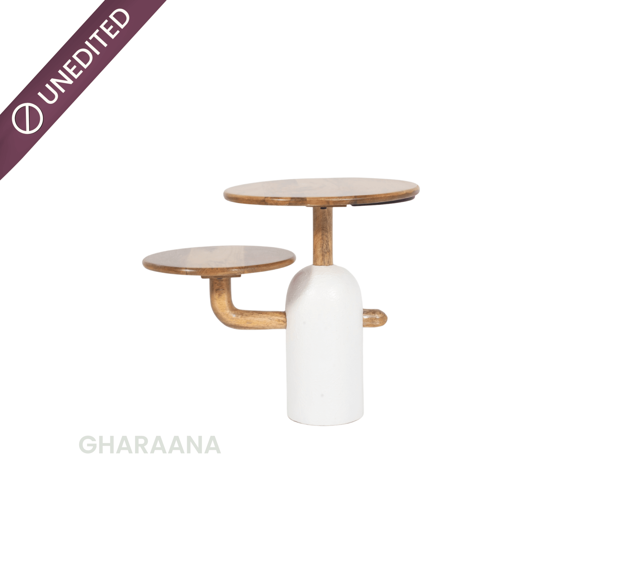 Aurum Round Stone Finish Coffee Table & Side Table Combo - Centre Tables - Gharaana