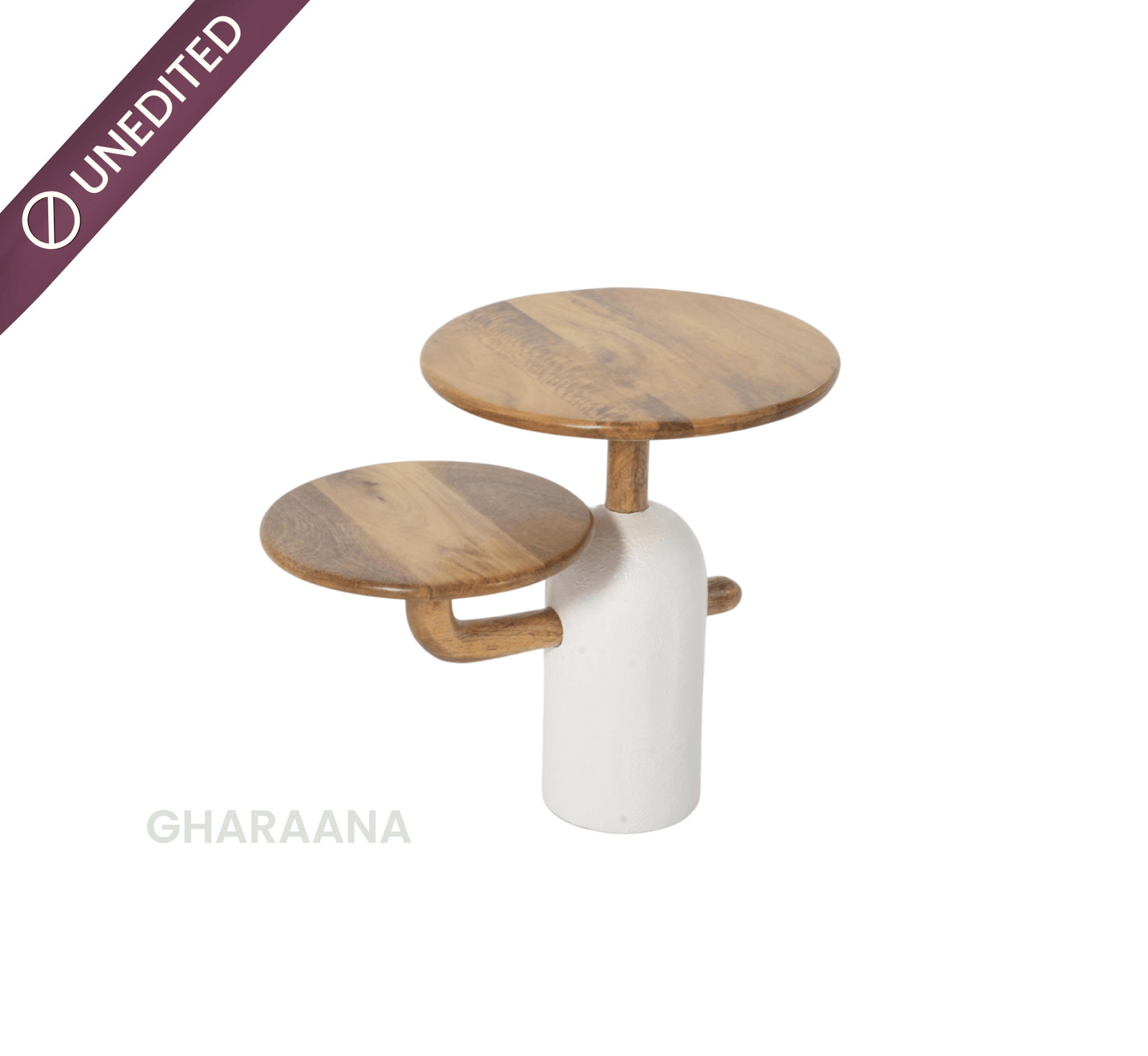Aurum Round Stone Finish Coffee Table & Side Table Combo - Centre Tables - Gharaana