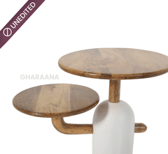 Aurum Round Stone Finish Coffee Table & Side Table Combo - Centre Tables - Gharaana