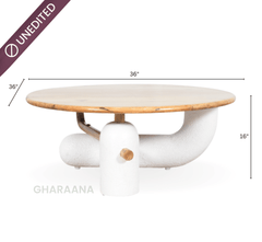 Aurum Round Stone Finish Coffee Table & Side Table Combo - Centre Tables - Gharaana