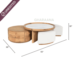 Cara Nesting Storage Solid Wood Centre Table with Seating - Centre Tables - Gharaana