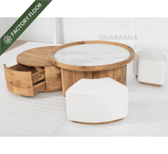 Cara Nesting Storage Solid Wood Centre Table with Seating - Centre Tables - Gharaana