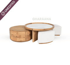 Cara Nesting Storage Solid Wood Centre Table with Seating - Centre Tables - Gharaana