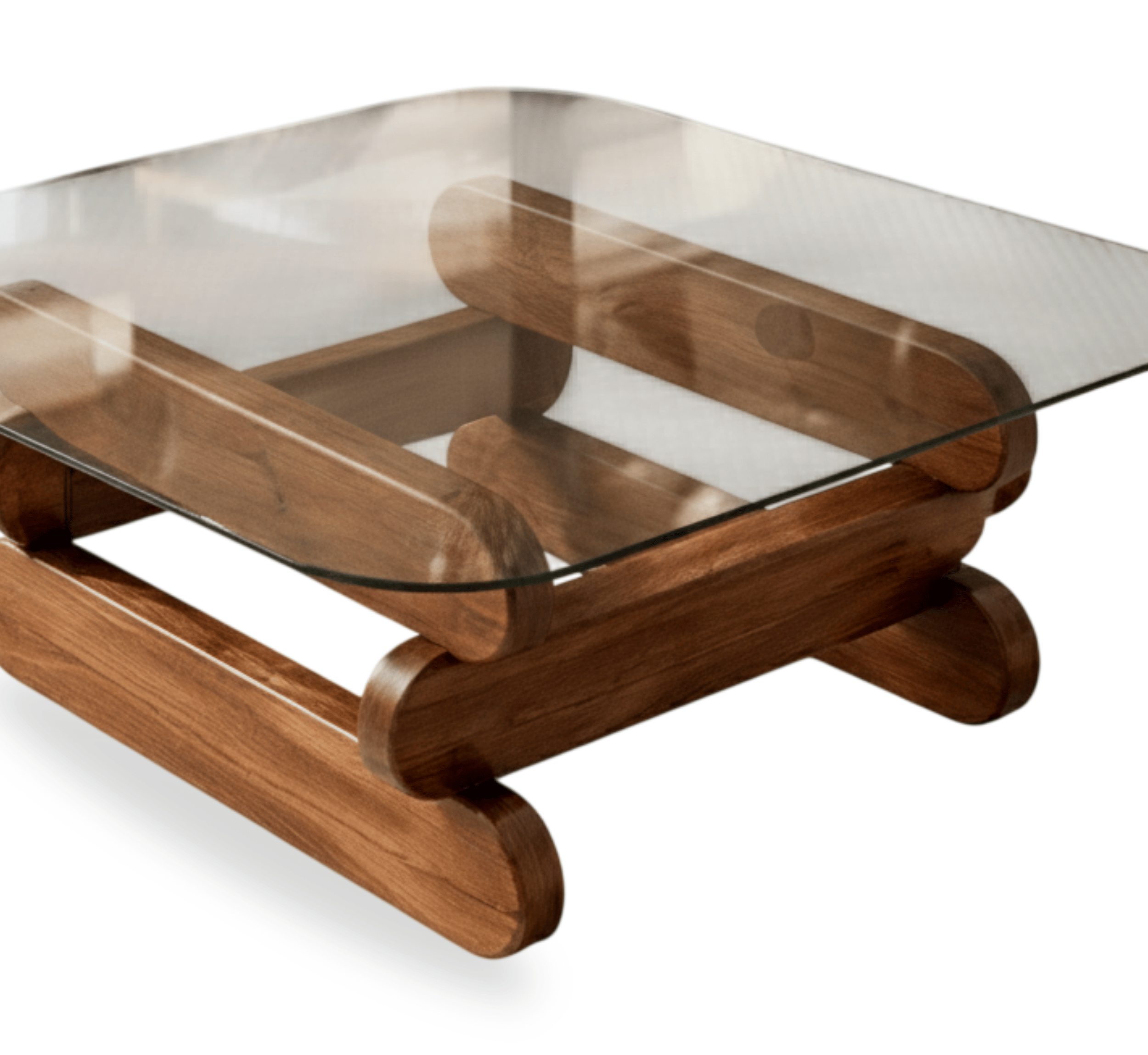 Gharaana Centre Tables Kaira Glass Top Solid Wood Center Table