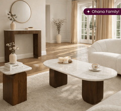 Ohana Natural Marble Minimalist Centre Table & Side Table Combo - Centre Tables - Gharaana