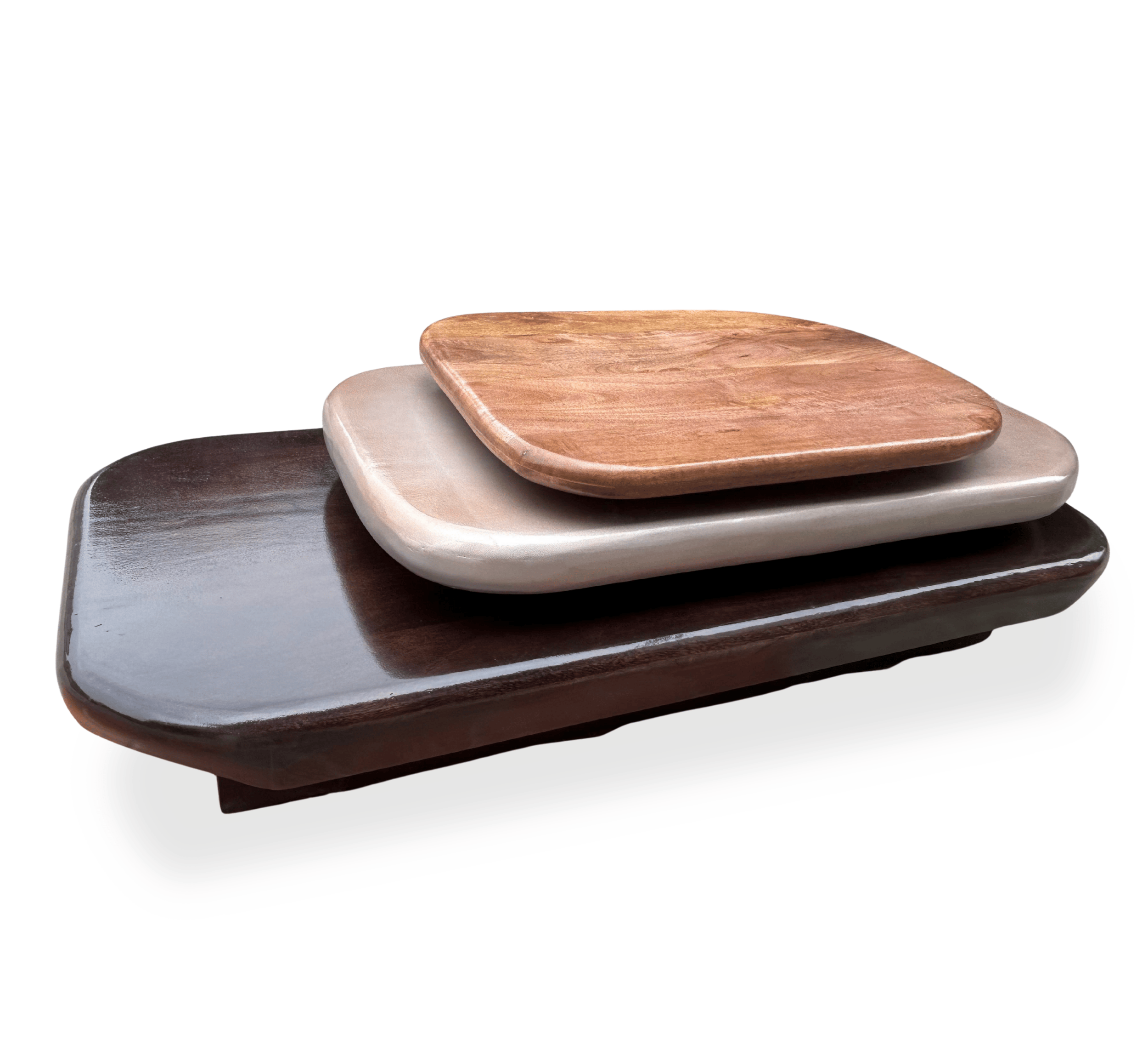 Gharaana Centre Tables Pebble Wooden Rotating 3-Tier Centre Table