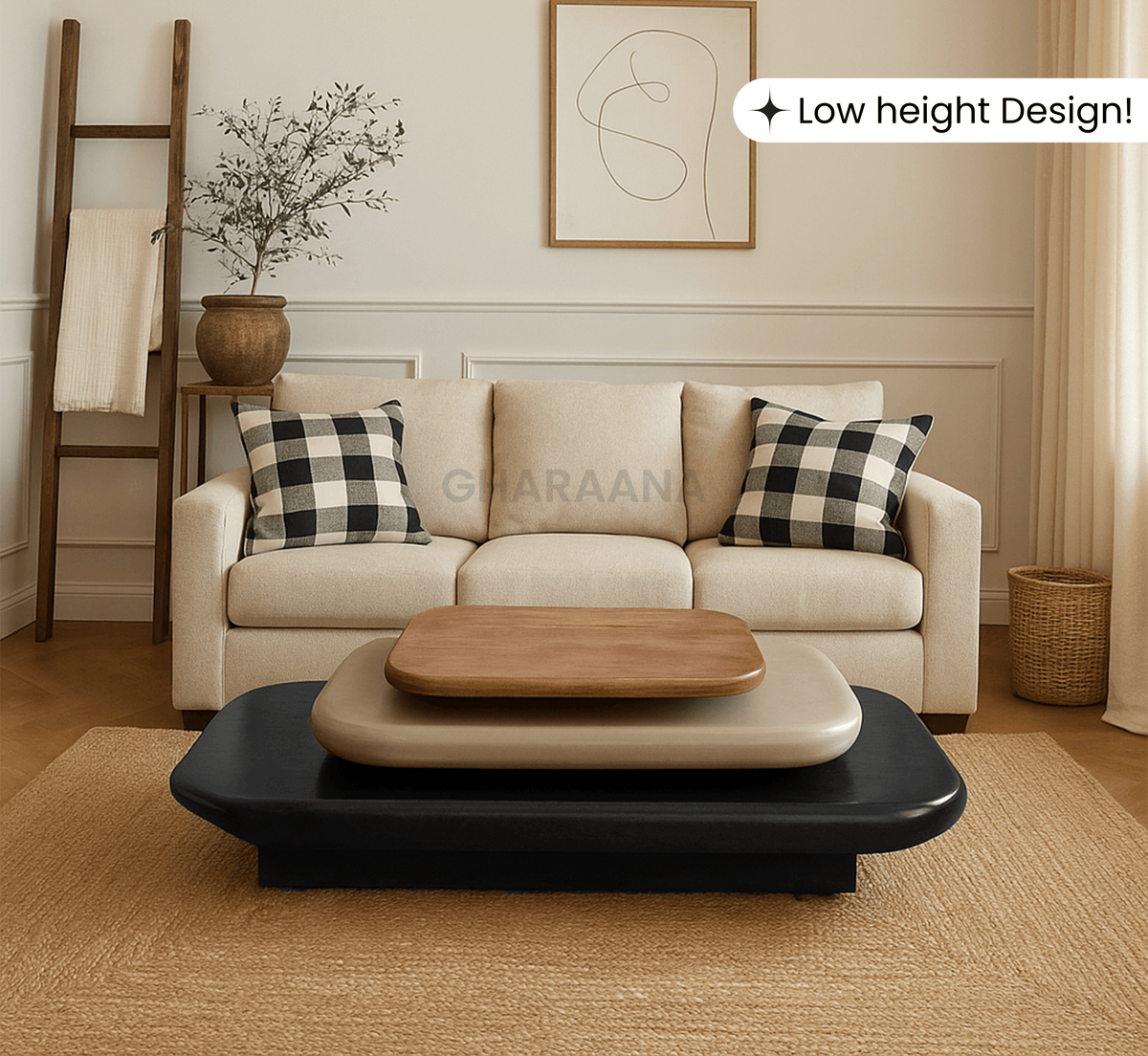 Gharaana Centre Tables Pebble Wooden Rotating 3-Tier Centre Table