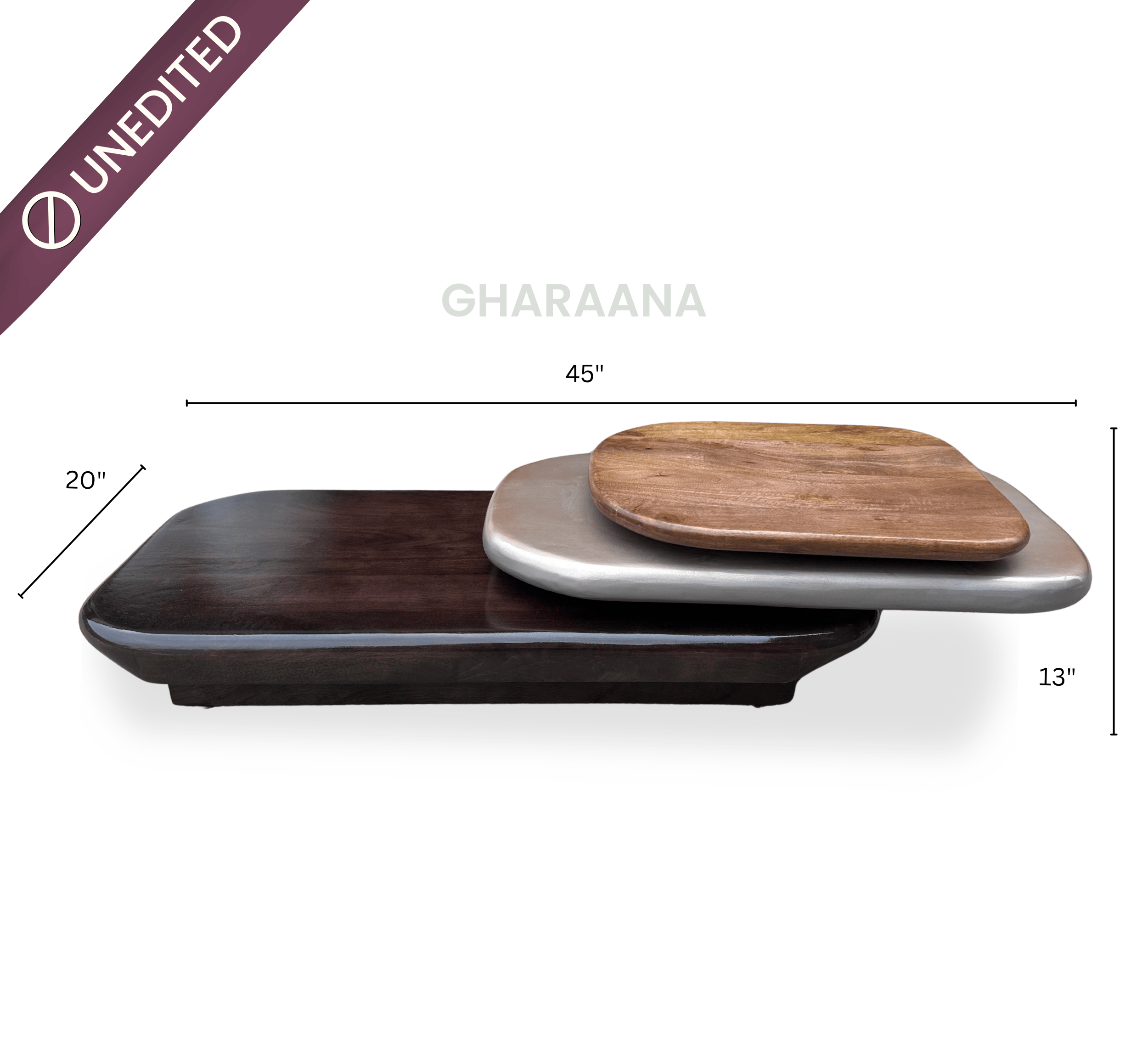 Gharaana Centre Tables Pebble Wooden Rotating 3-Tier Centre Table