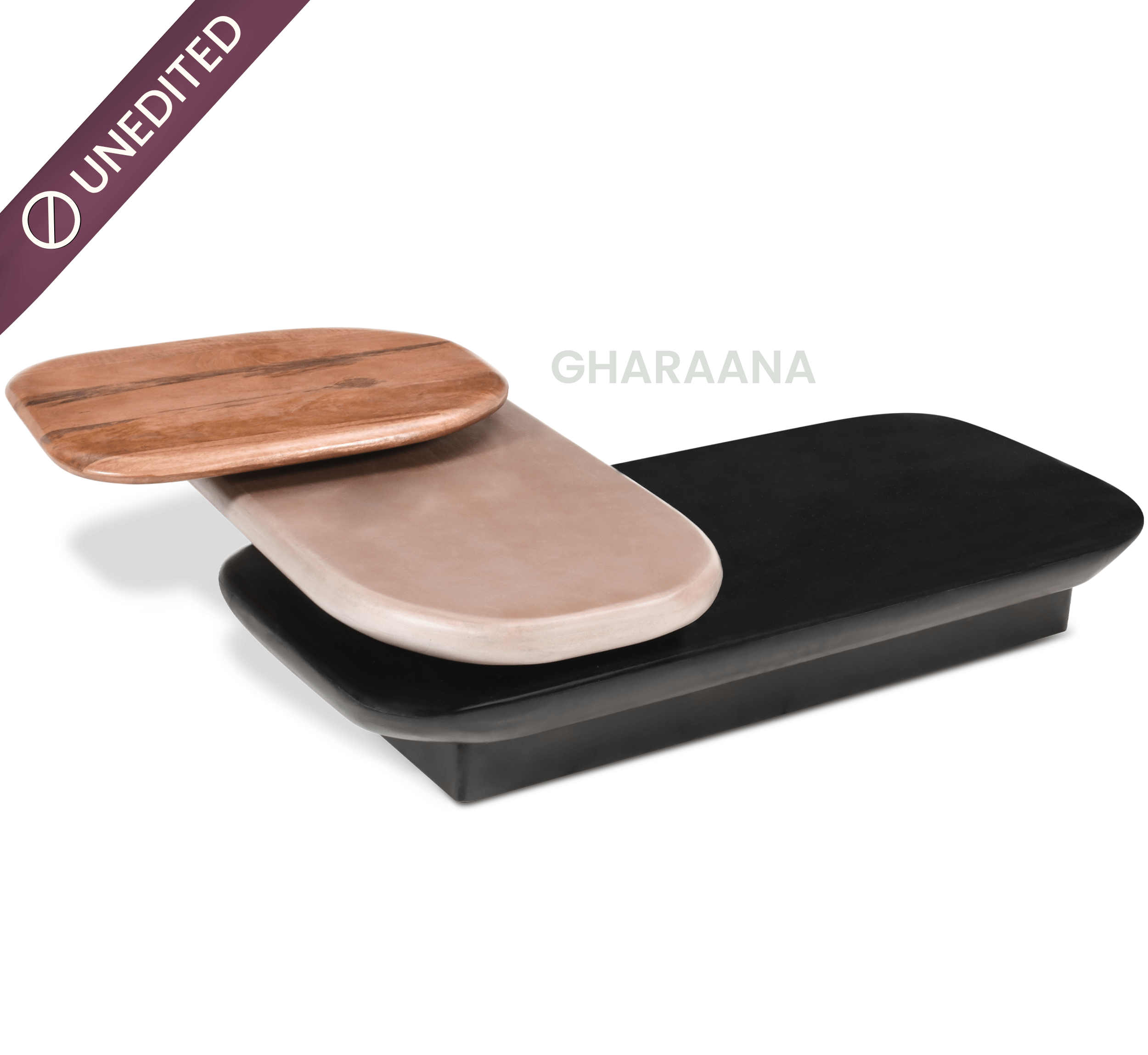 Gharaana Centre Tables Pebble Wooden Rotating 3-Tier Centre Table