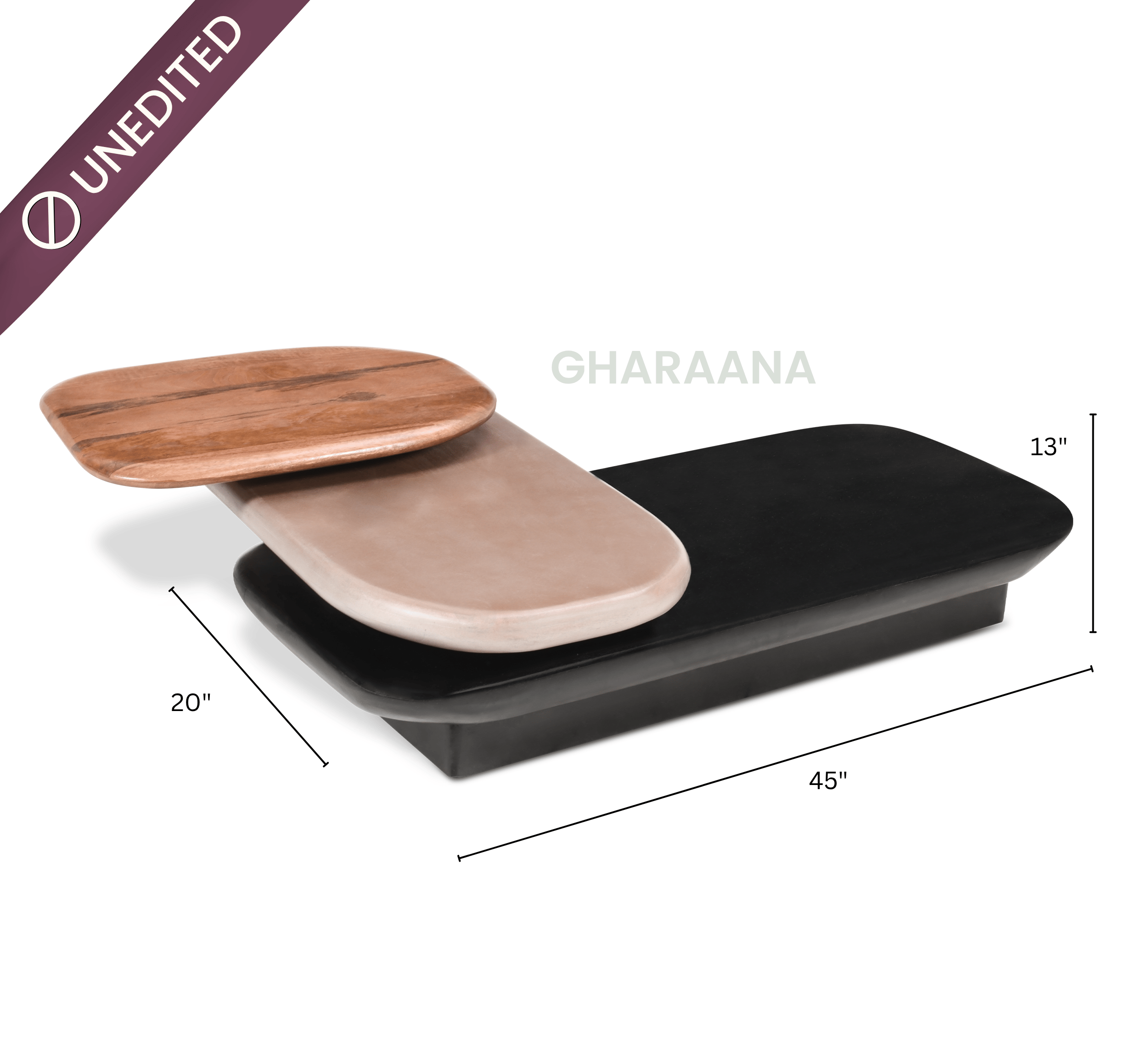 Gharaana Centre Tables Pebble Wooden Rotating 3-Tier Centre Table