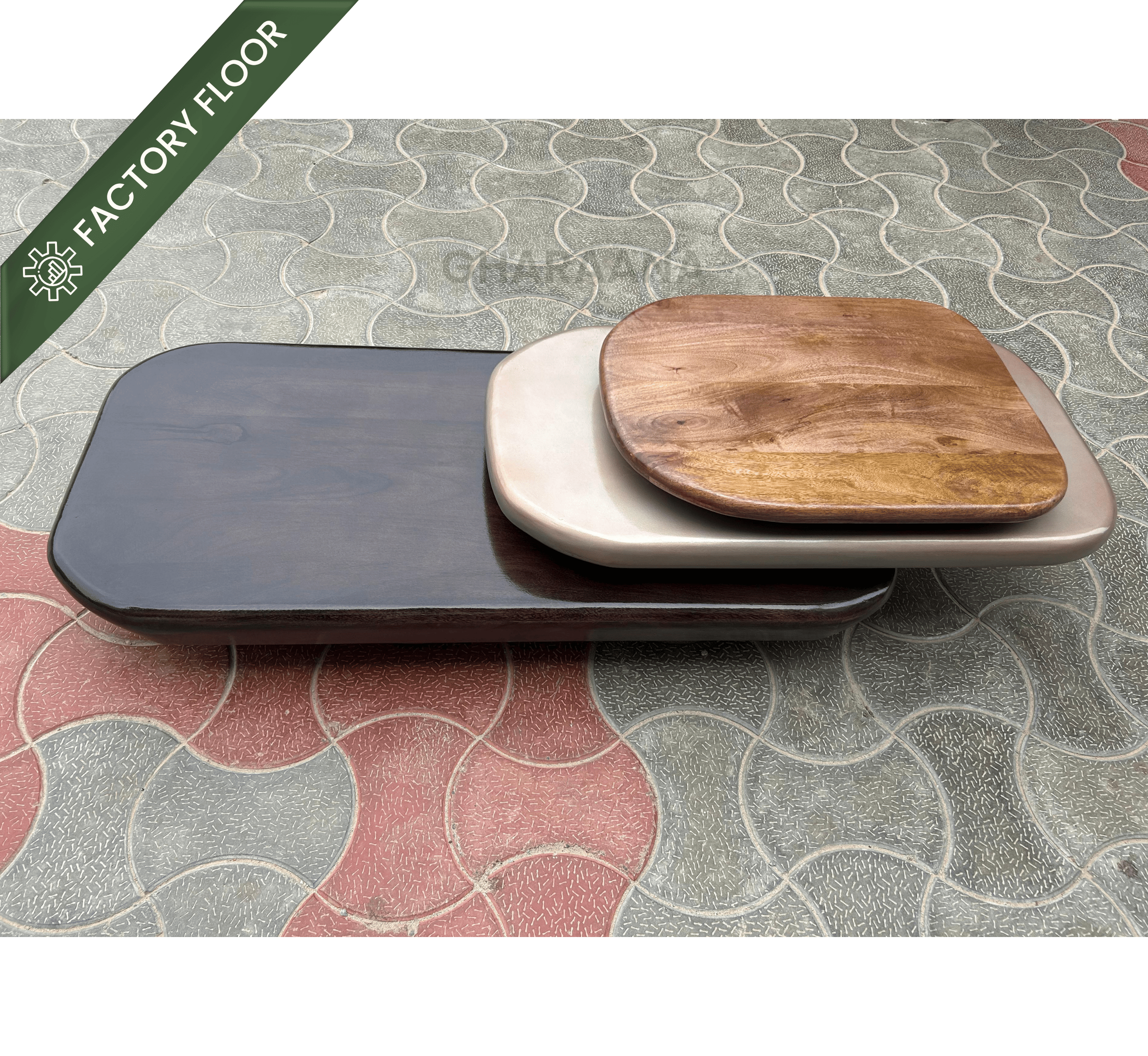 Gharaana Centre Tables Pebble Wooden Rotating 3-Tier Centre Table