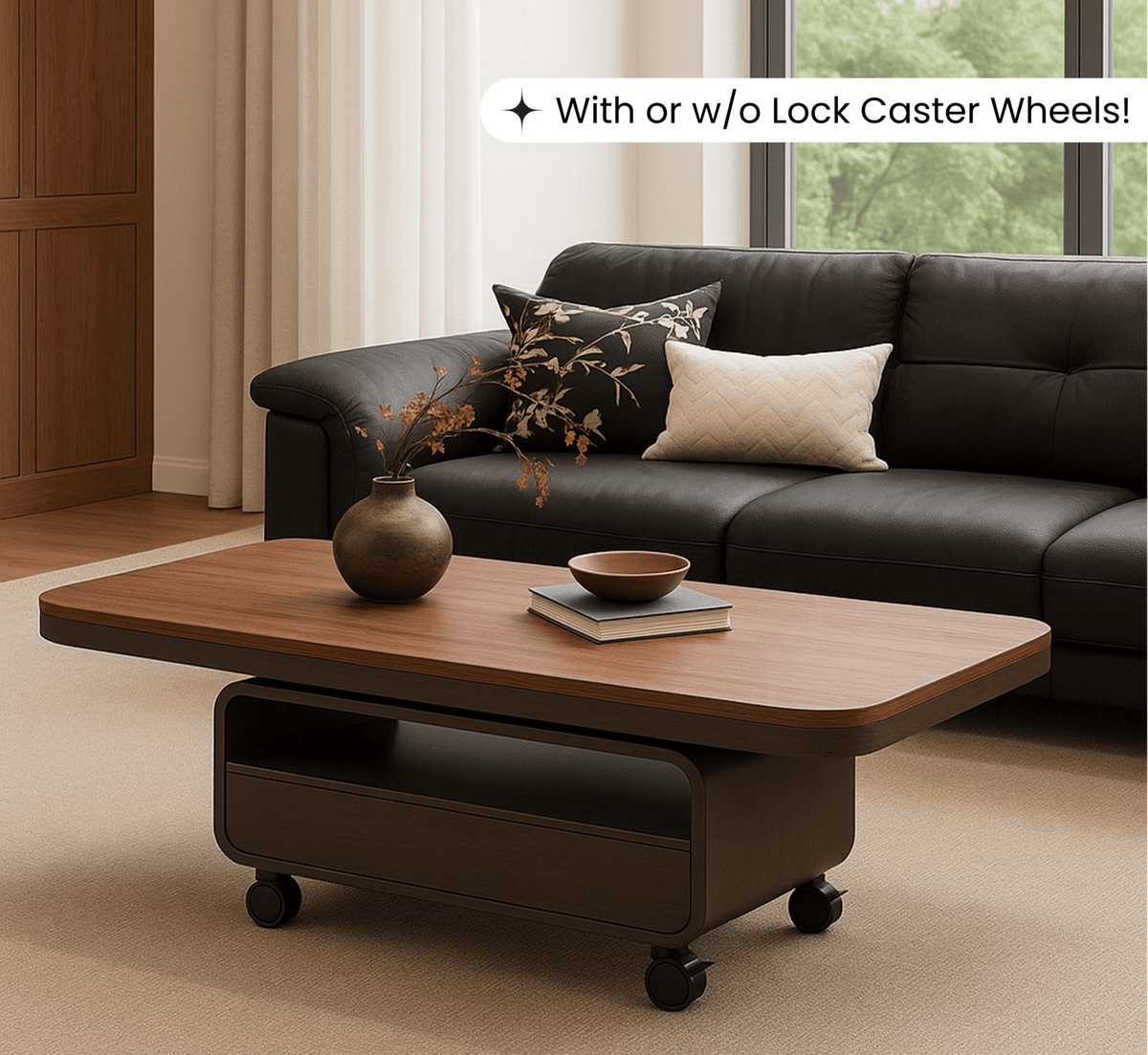 Sibaya Wooden Storage Center Table with wheels - Centre Tables - Gharaana