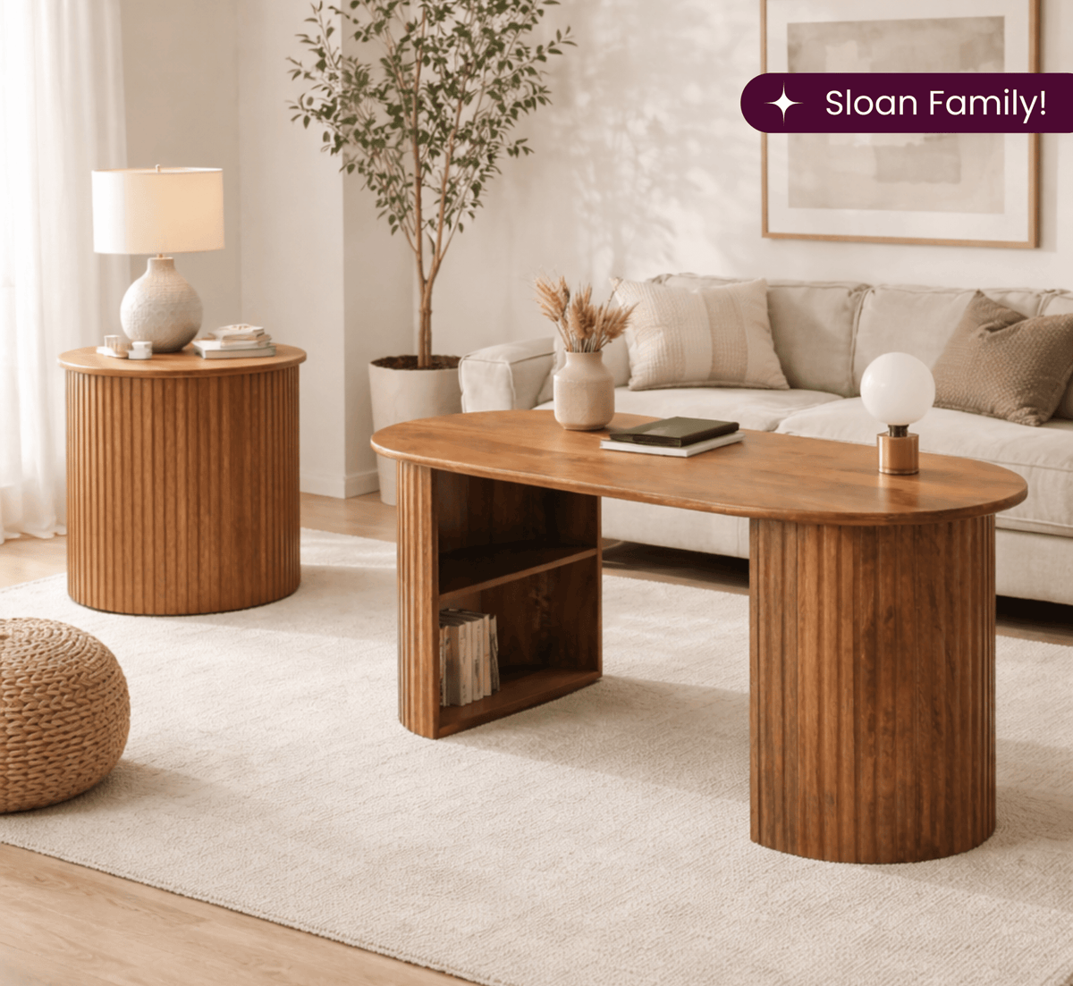 Sloan Fluted Leg Wooden Centre Table & Side Table Combo - Centre Tables - Gharaana