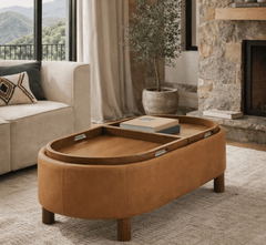 Gharaana Centre Tables Yeti Capsule Top Leatherette Solid Wood Center Table