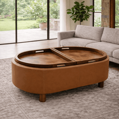 Yeti Capsule Top Leatherette Solid Wood Center Table - Centre Tables - Gharaana