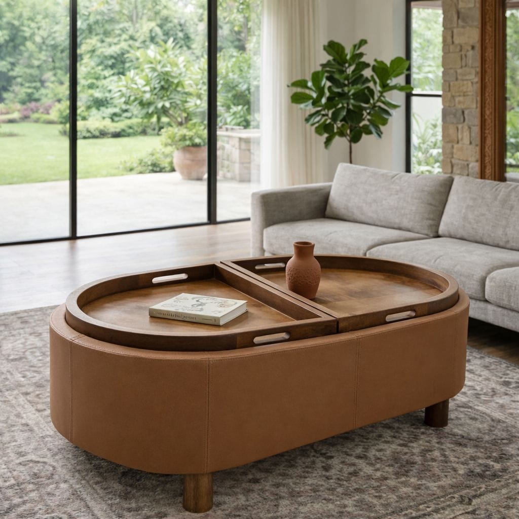 Yeti Capsule Top Leatherette Solid Wood Center Table - Centre Tables - Gharaana