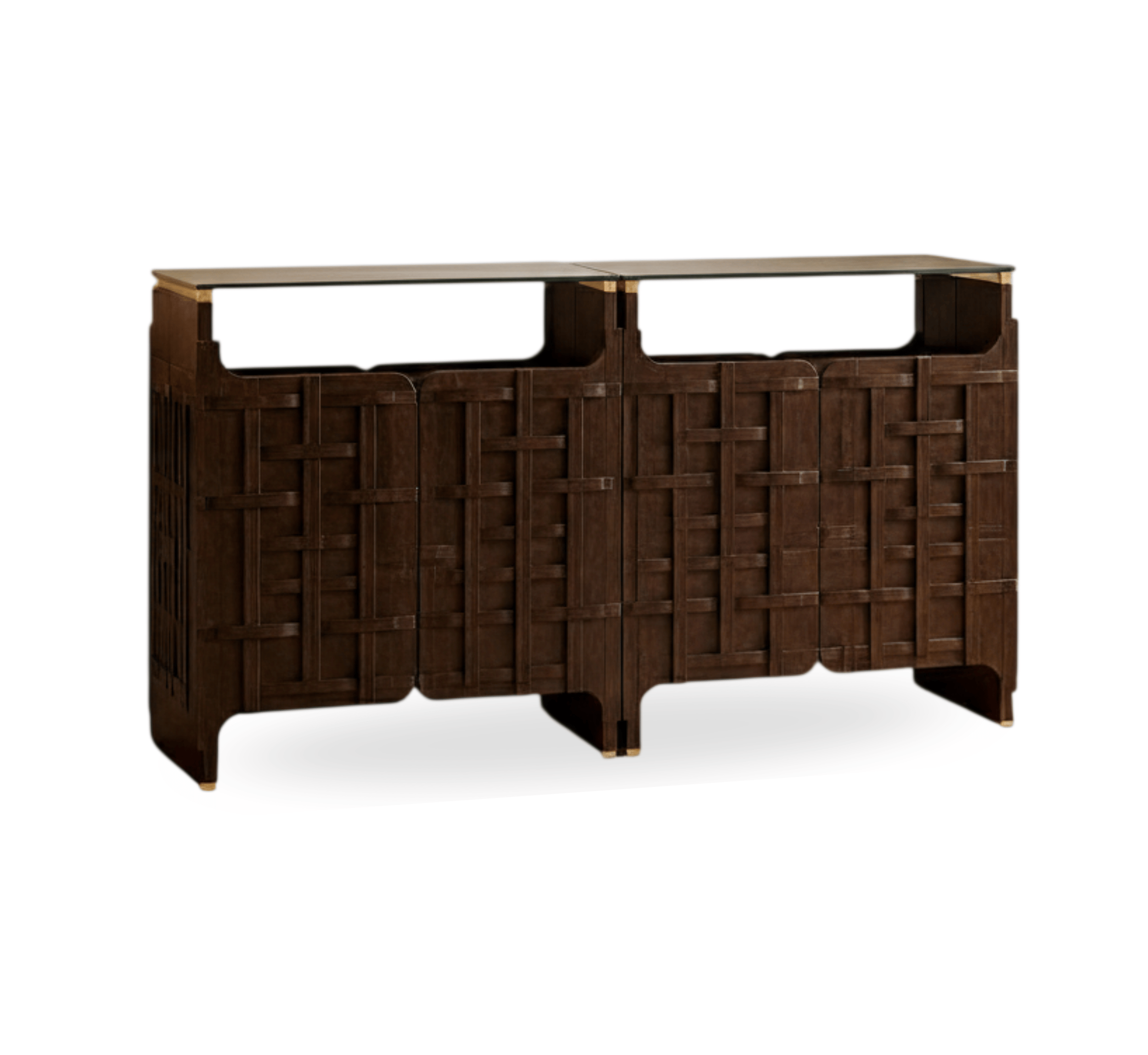 Gharaana Console Tables Rekha Wooden Glass-Top Console Table
