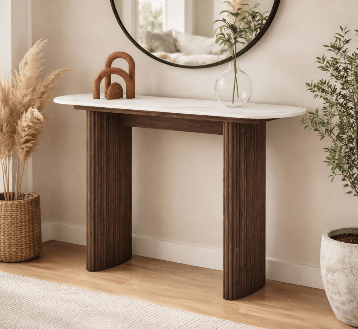 Gharaana Console Tables Sula Wooden Marble-Top Console Table