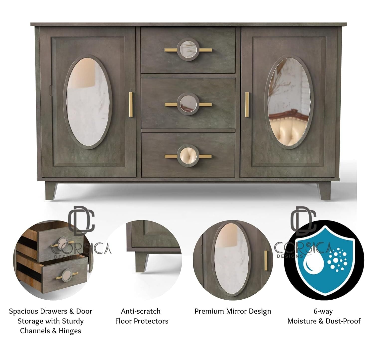 Gharaana Credenza Hutches Ethan Wooden 54" Sideboard