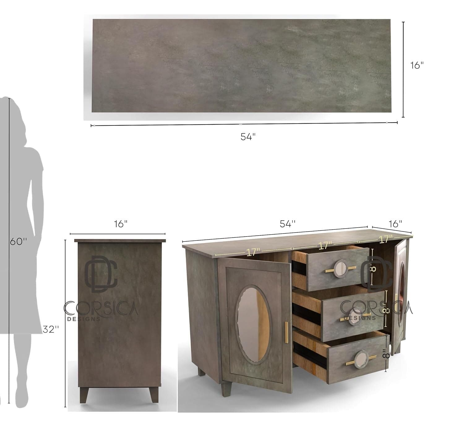 Gharaana Credenza Hutches Ethan Wooden 54" Sideboard
