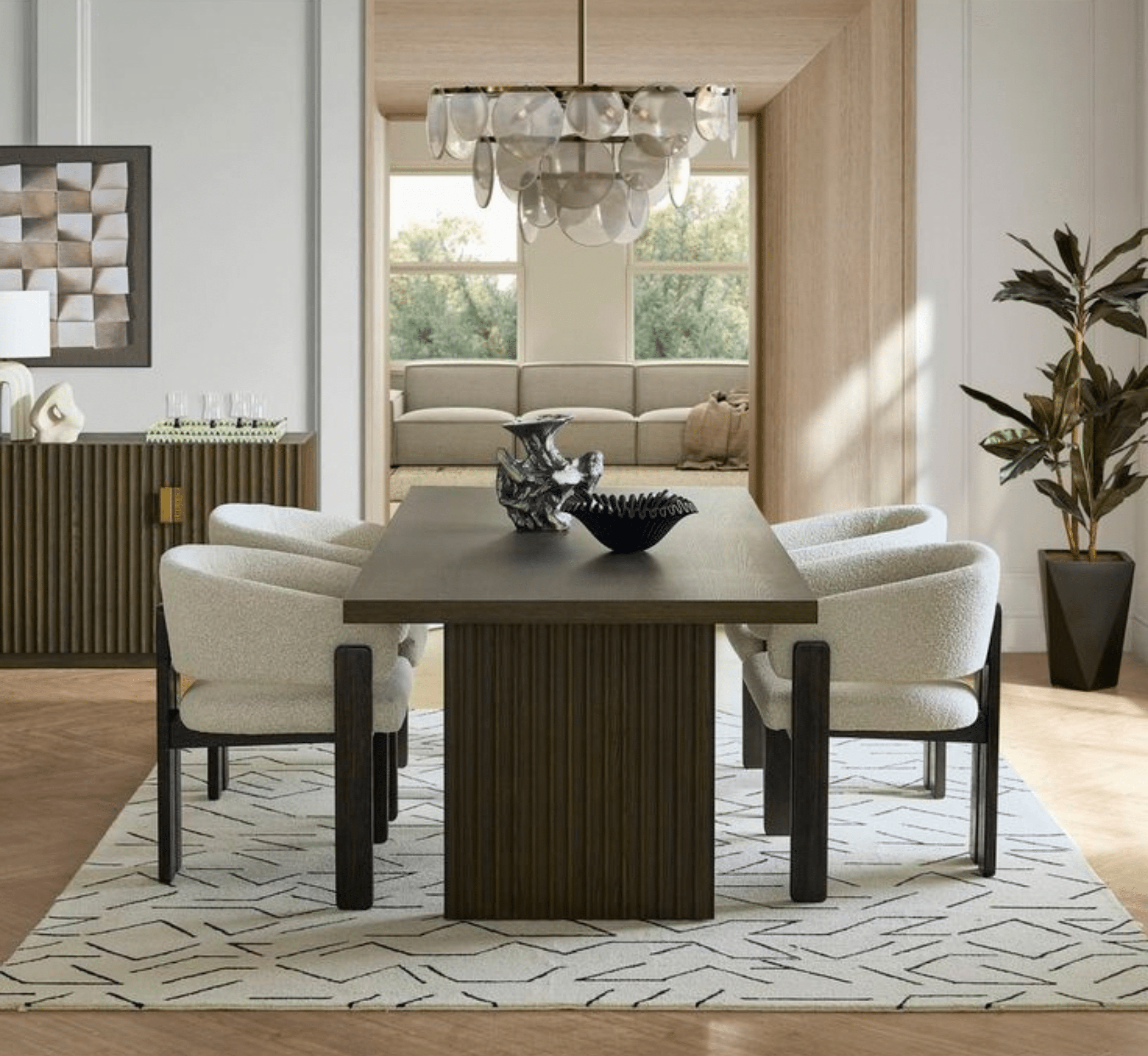 Gharaana Dining Set 6-Seater Set / Black Flute Wooden Dining Table Set