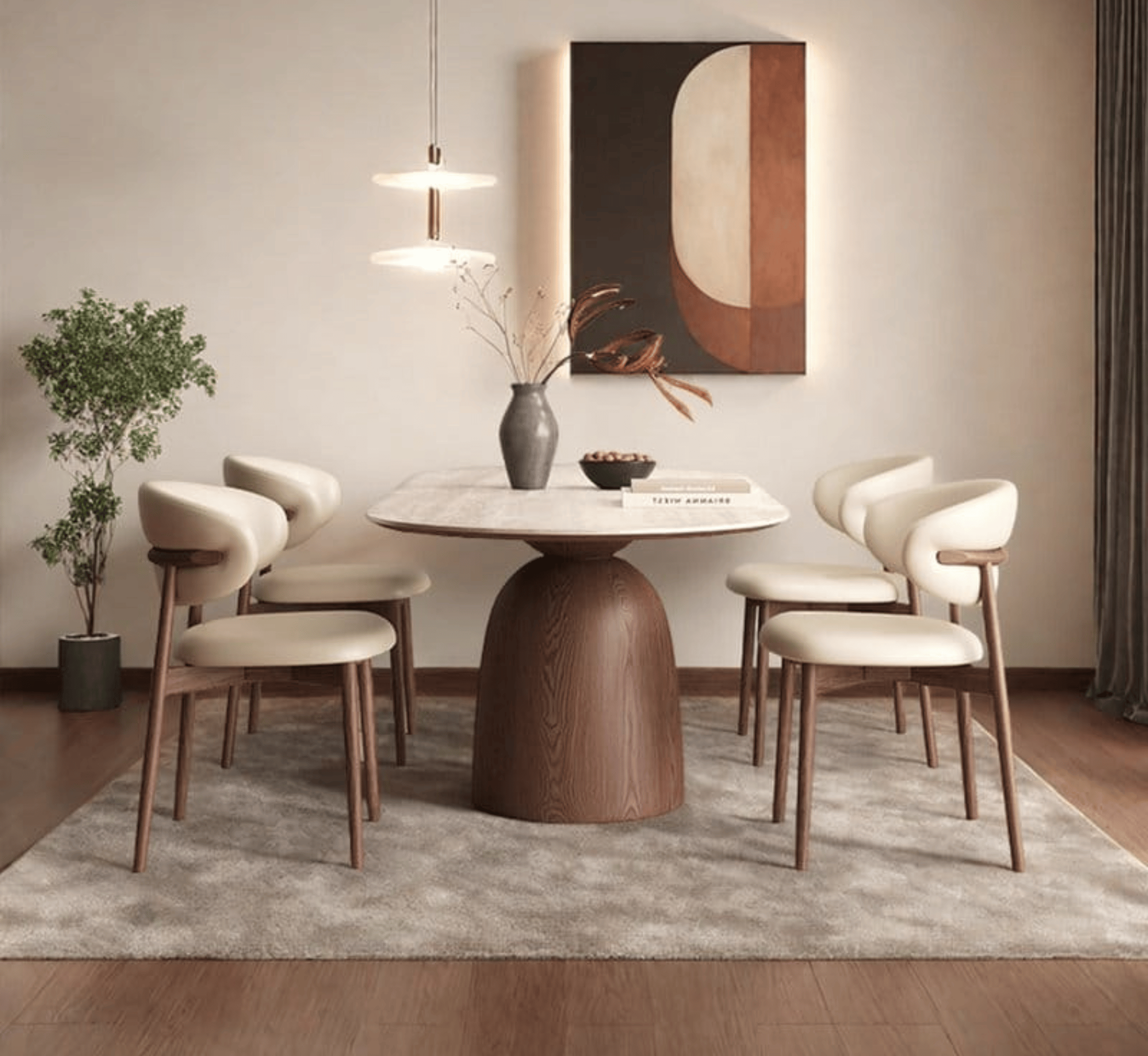 Gharaana Dining Set Adhira Marble-Top Wooden Dining Table Set