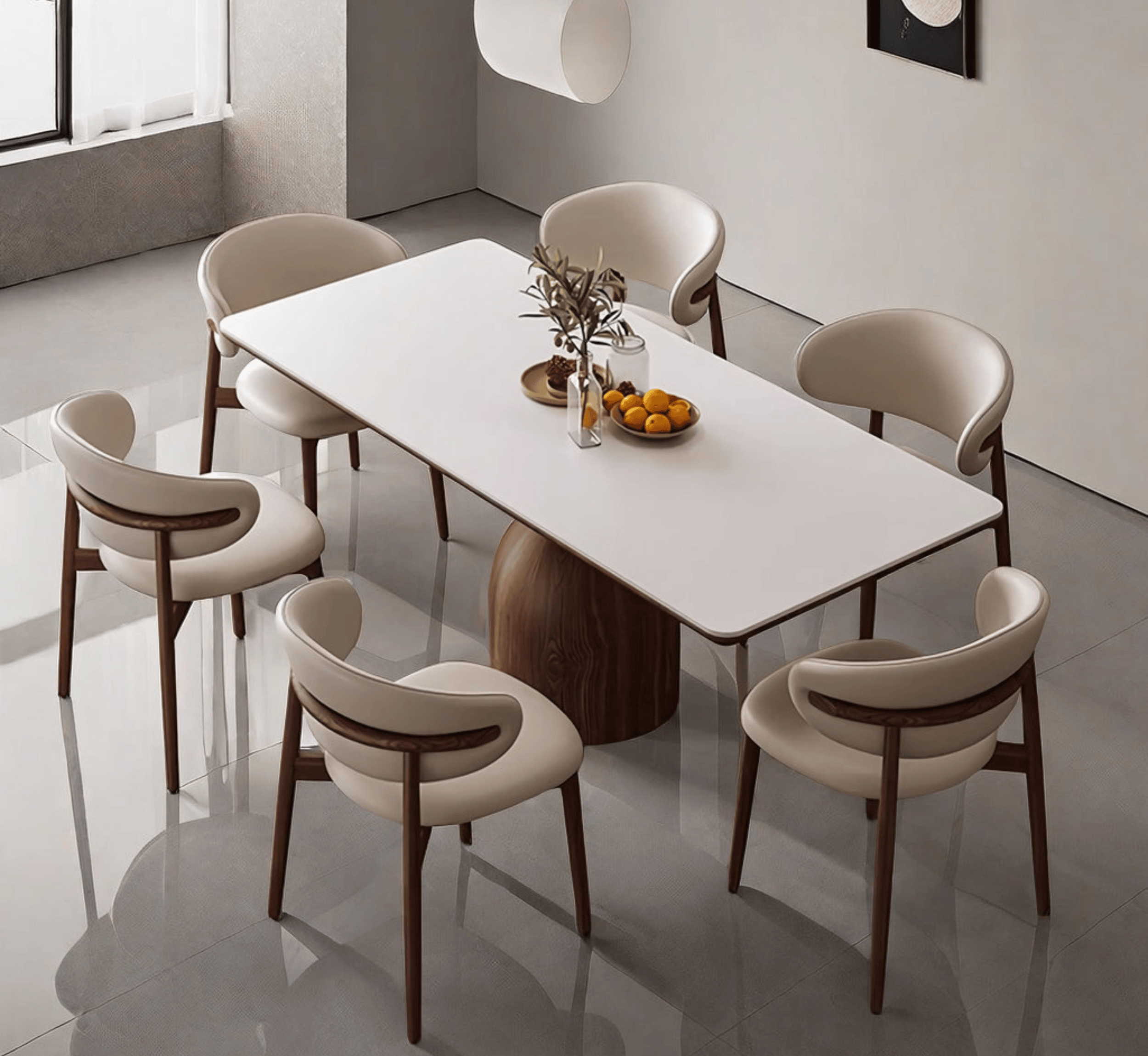 Gharaana Dining Set Adhira Marble-Top Wooden Dining Table Set